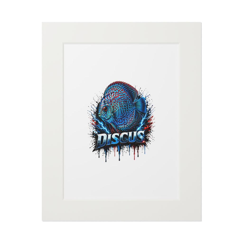 Discus Fish Fine Art Print with Passepartout Frame — Vibrant Blue Aquarium Wall Art