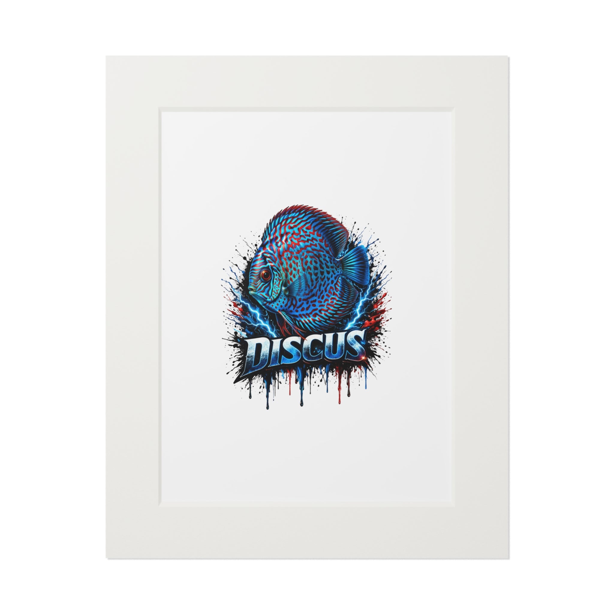 Discus Fish Fine Art Print with Passepartout Frame — Vibrant Blue Aquarium Wall Art