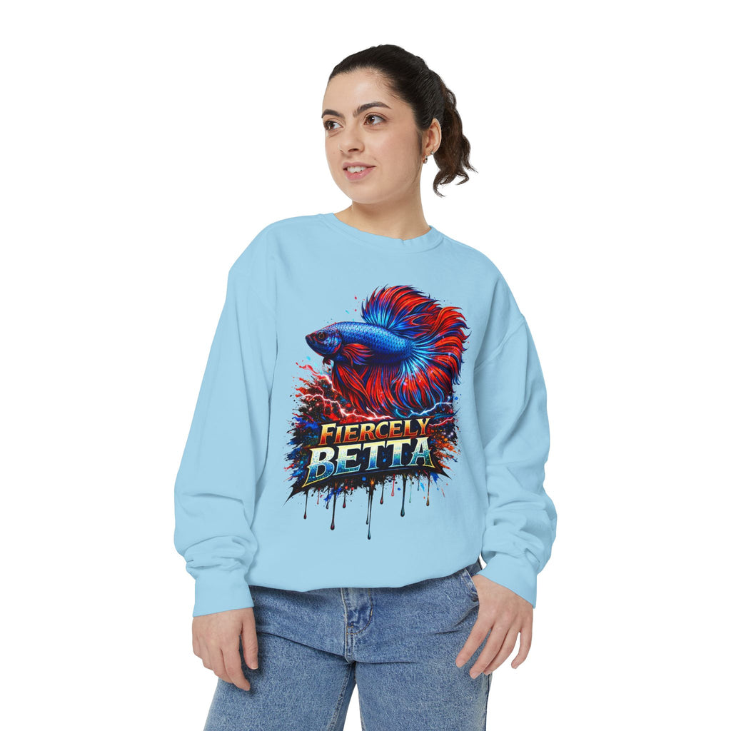Betta Fish Sweatshirt — "Fiercely Betta" Colorful Aquarium Crewneck
