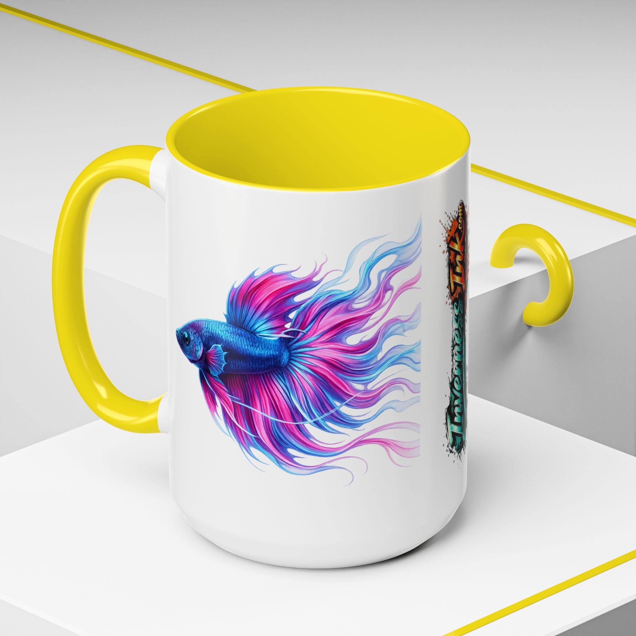Betta Fish Accent Coffee Mug — Vibrant Neon Betta Design (11/15 oz)