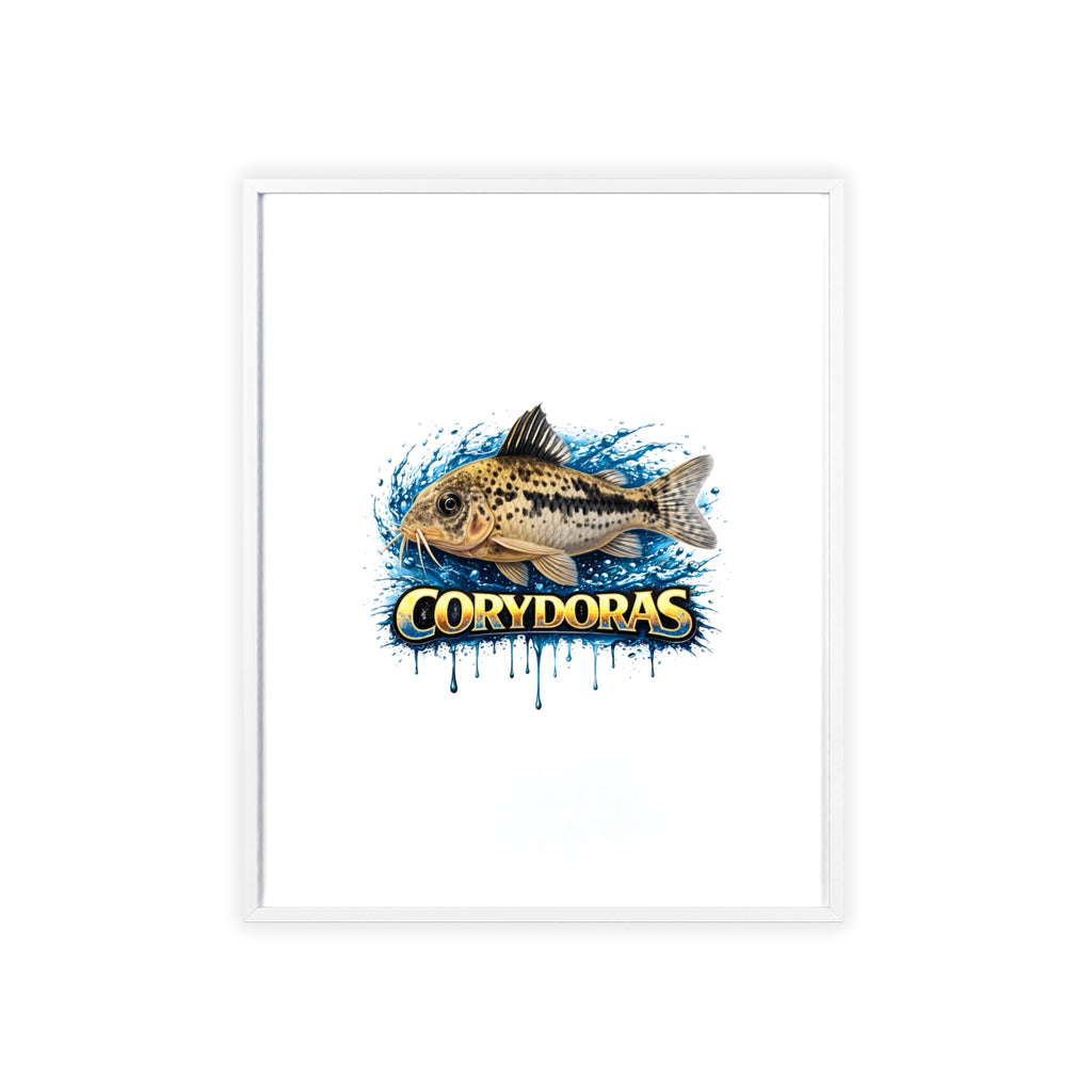Peppered Corydoras Fish Poster with Wooden Frame — Aquarium Wall Art