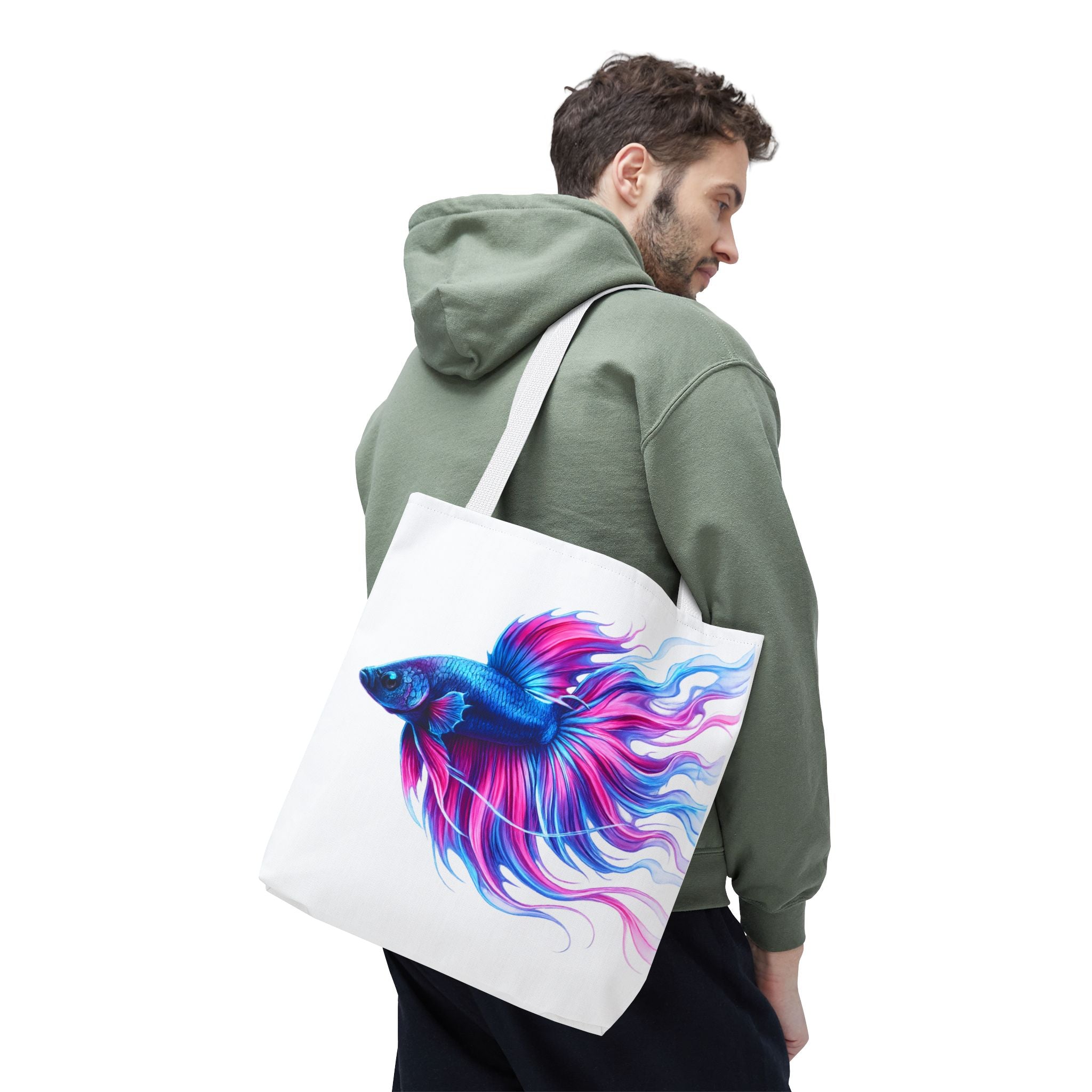 Colorful Betta Fish Tote Bag — Vibrant Blue & Pink Aquatic Art Beach Tote