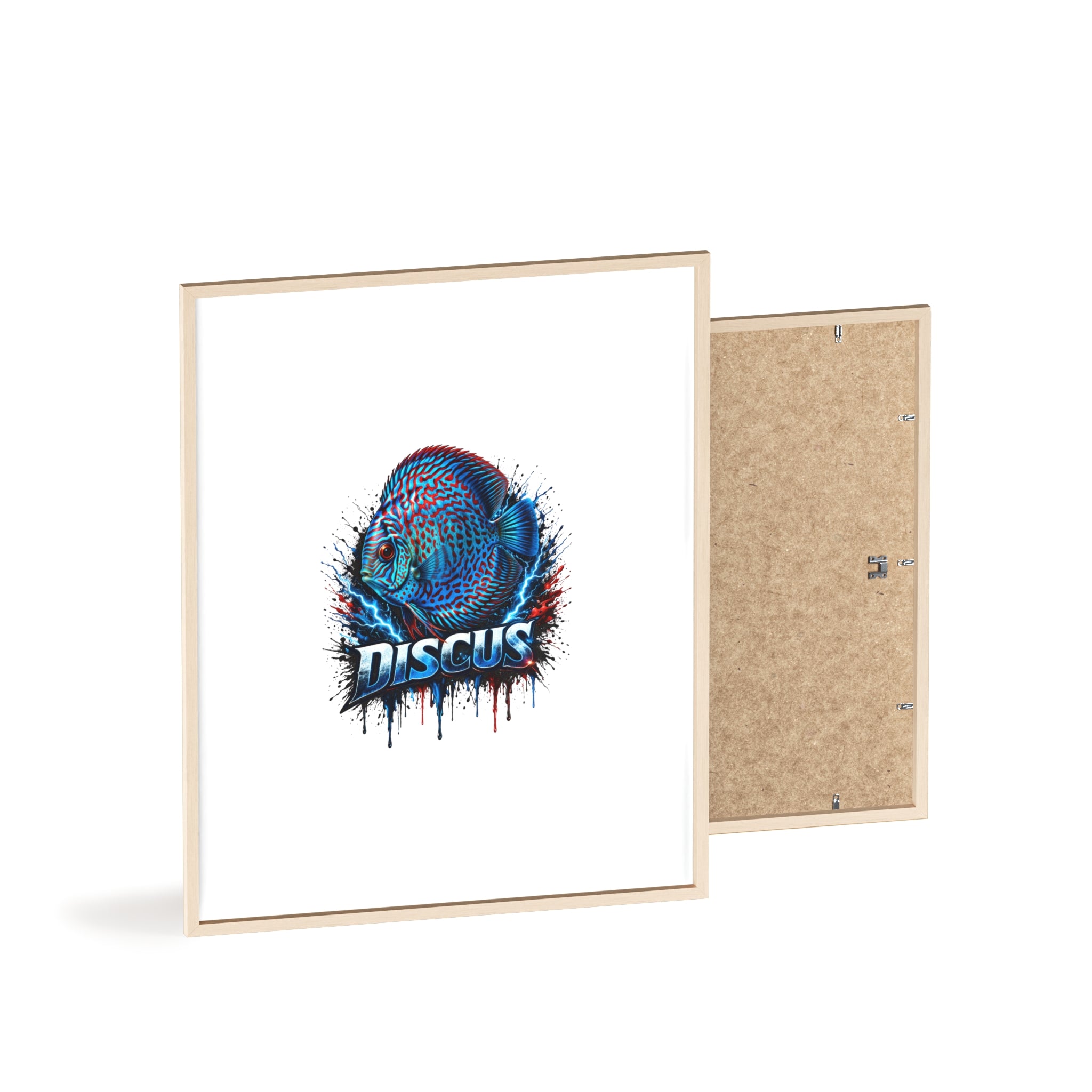 Discus Fish Poster with Wooden Frame — Colorful Aquarium Art Print