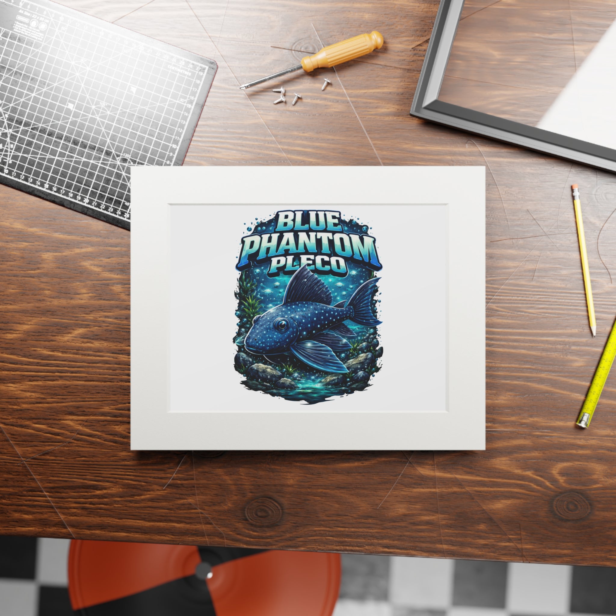 Blue Phantom Pleco Fine Art Print (Passepartout Frame)