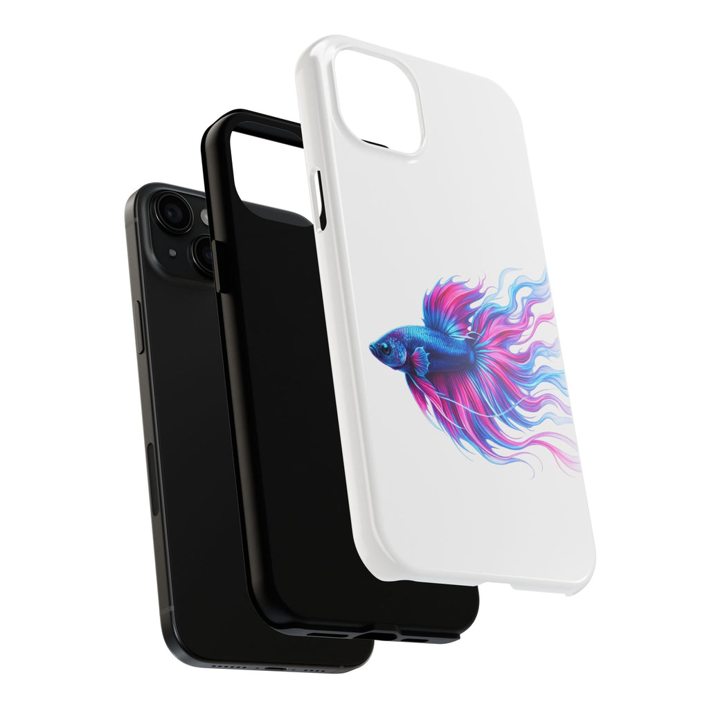 Betta Fish Tough Phone Case — Colorful Blue & Pink Aquarium Art