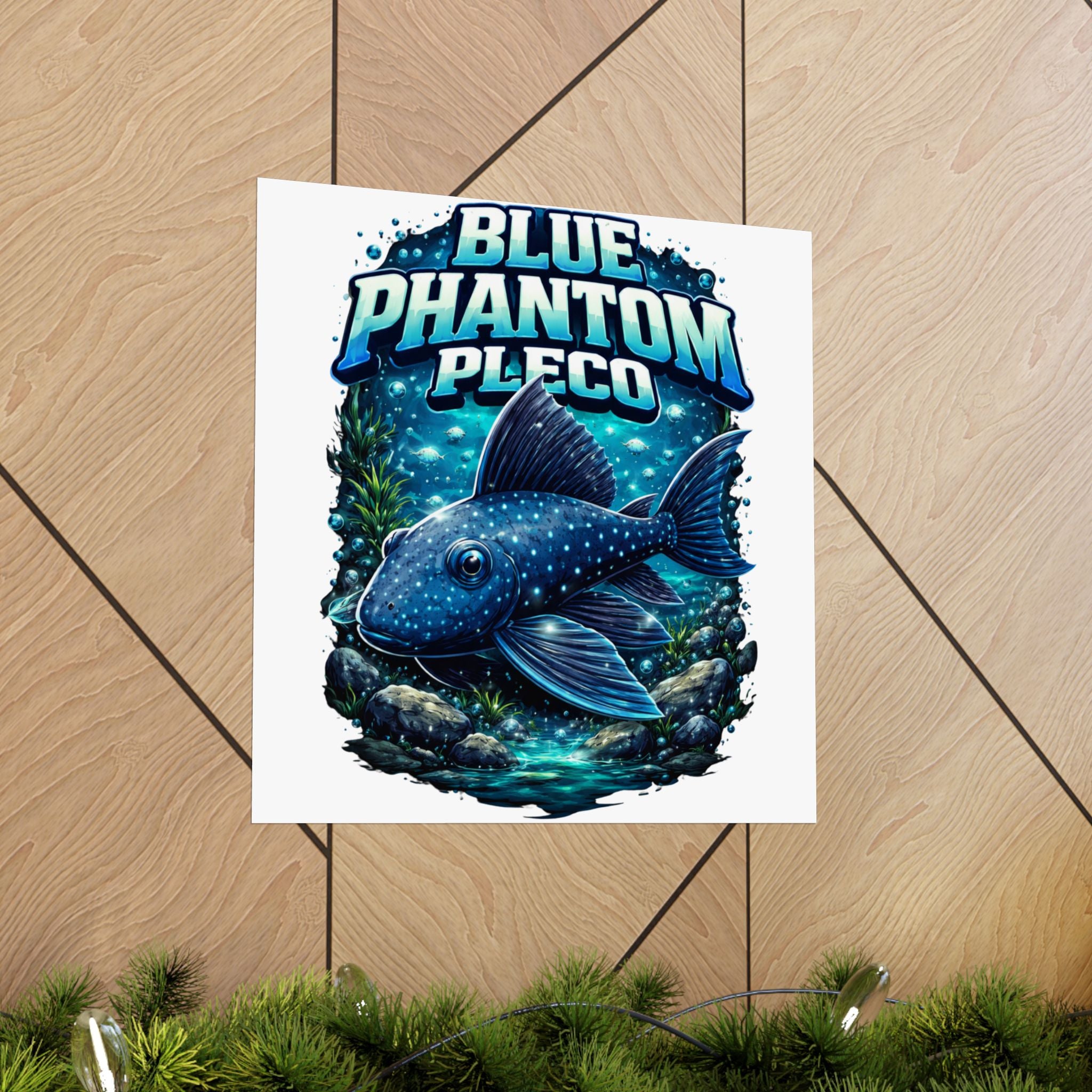 Blue Phantom Pleco Poster — Matte Vertical Aquarium Fish Art Print