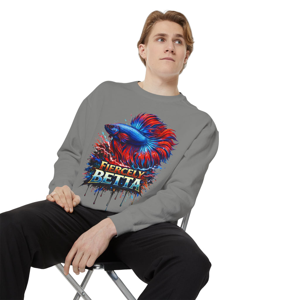 Betta Fish Sweatshirt — "Fiercely Betta" Colorful Aquarium Crewneck