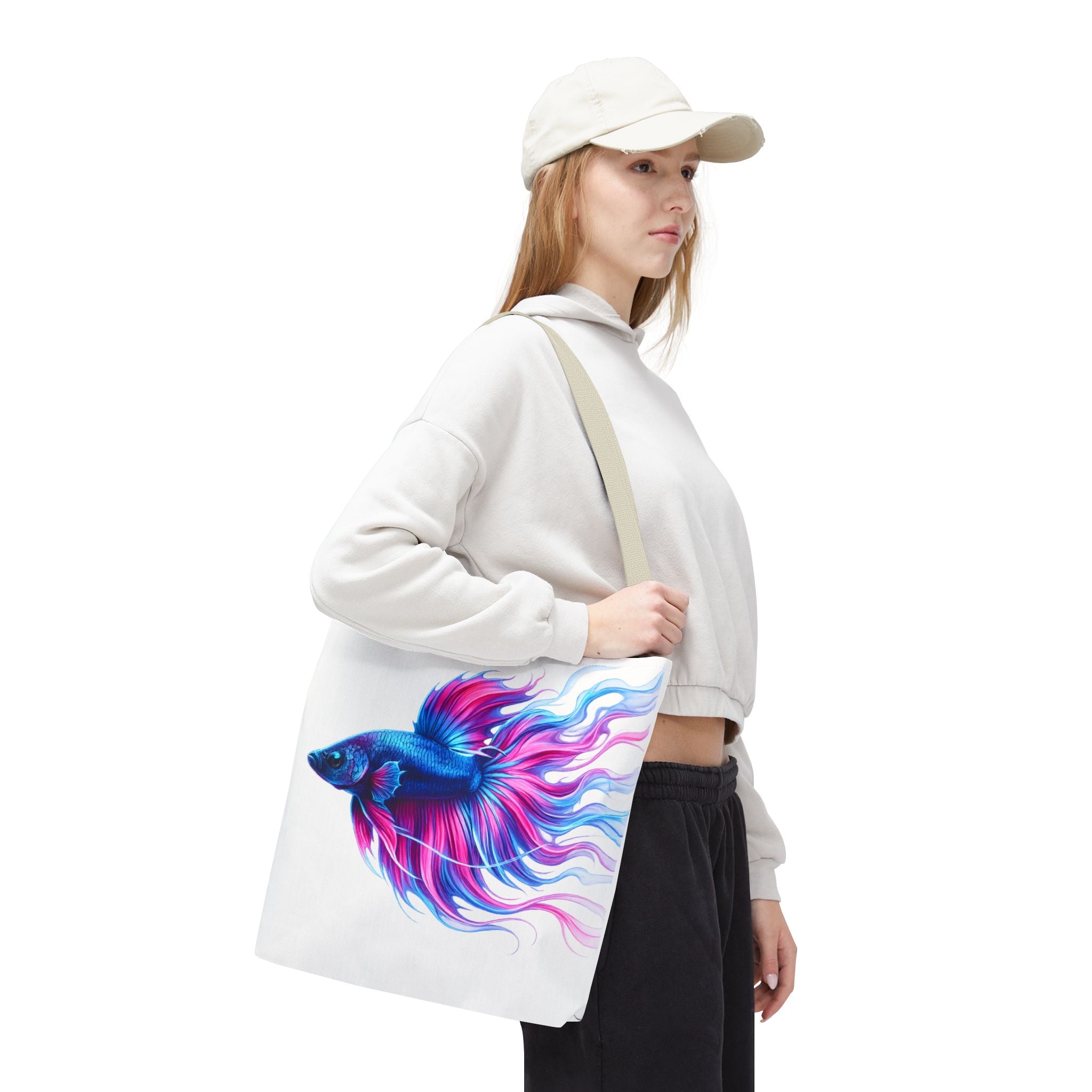 Colorful Betta Fish Tote Bag — Vibrant Blue & Pink Aquatic Art Beach Tote