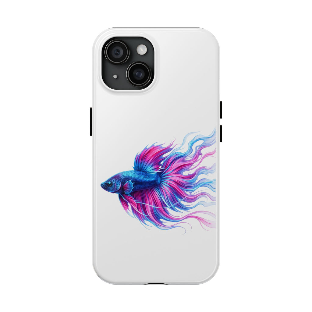 Betta Fish Tough Phone Case — Colorful Blue & Pink Aquarium Art