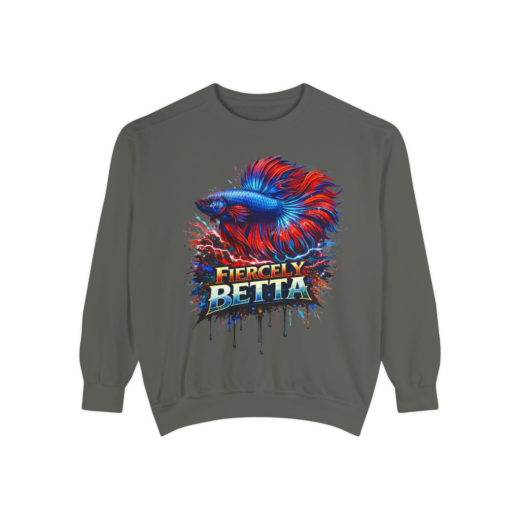 Betta Fish Sweatshirt — "Fiercely Betta" Colorful Aquarium Crewneck