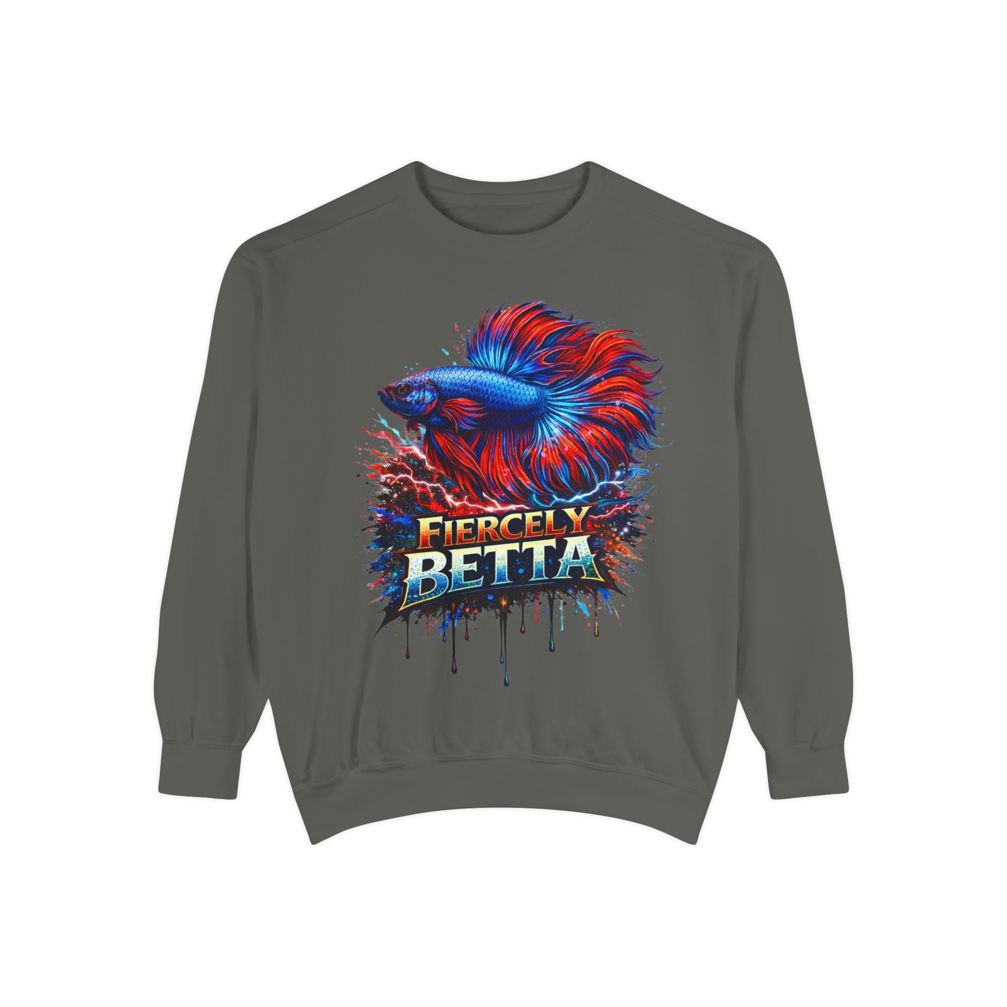 Betta Fish Sweatshirt — "Fiercely Betta" Colorful Aquarium Crewneck