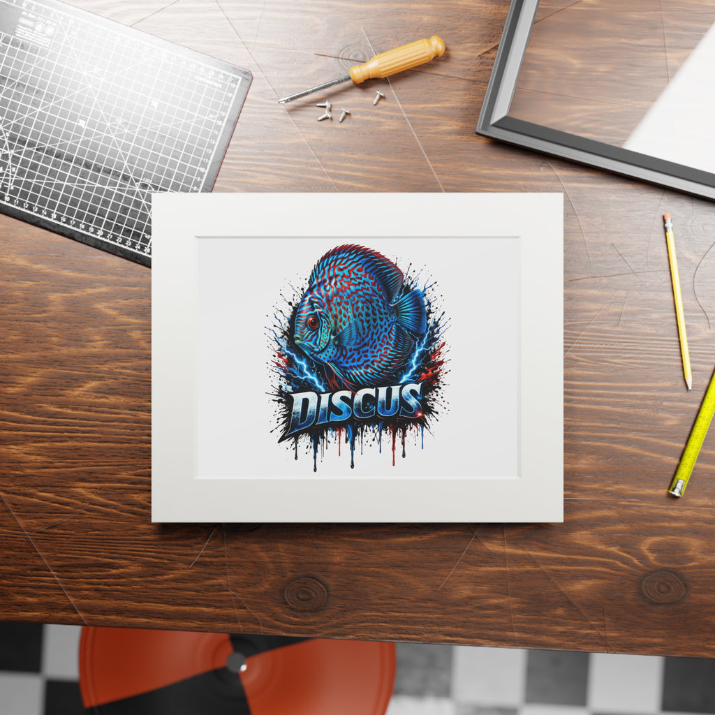 Discus Fish Fine Art Print with Passepartout Frame — Vibrant Blue Aquarium Wall Art