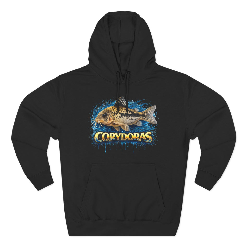 Peppered Corydoras Midweight Fleece Hoodie — Aquatic Catfish Illustration Pullover