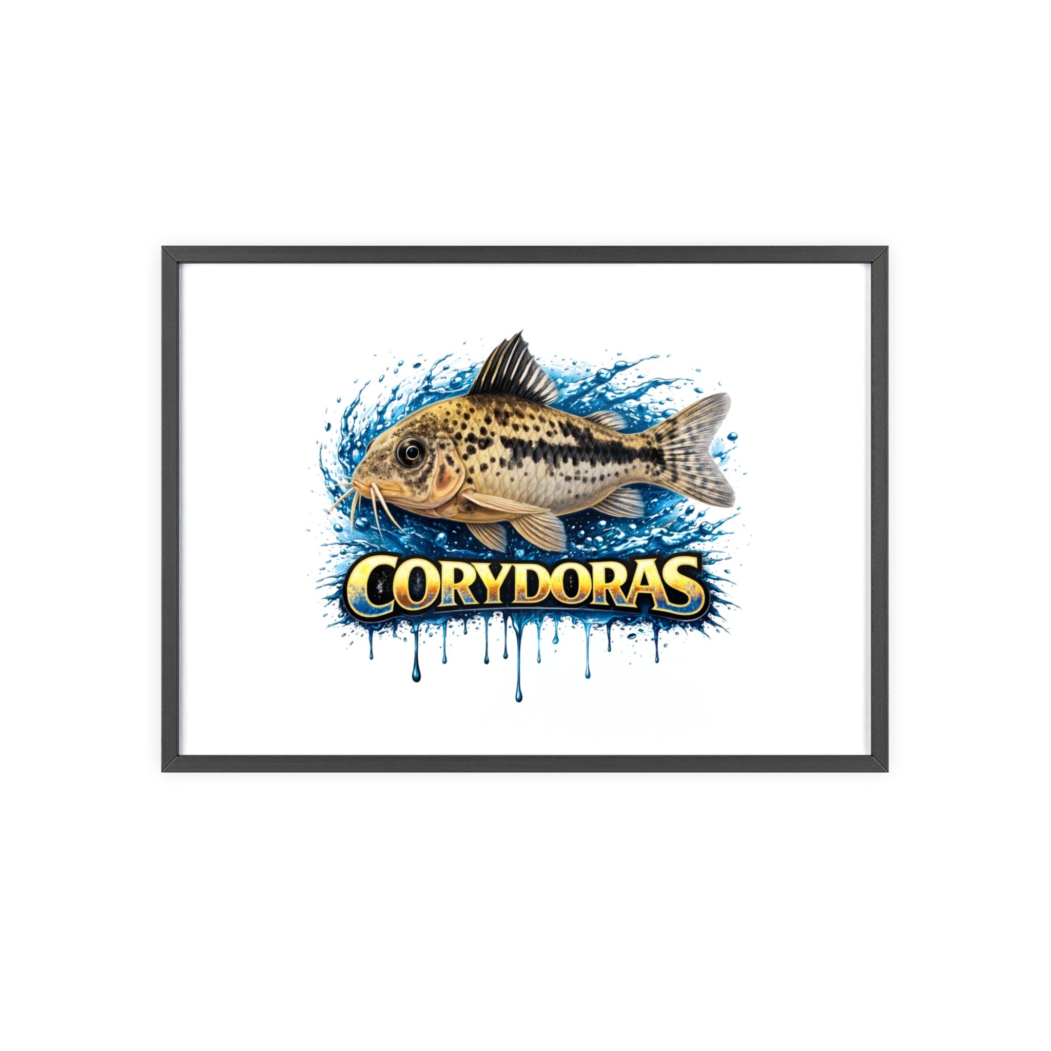 Peppered Corydoras Fish Poster with Wooden Frame — Aquarium Wall Art