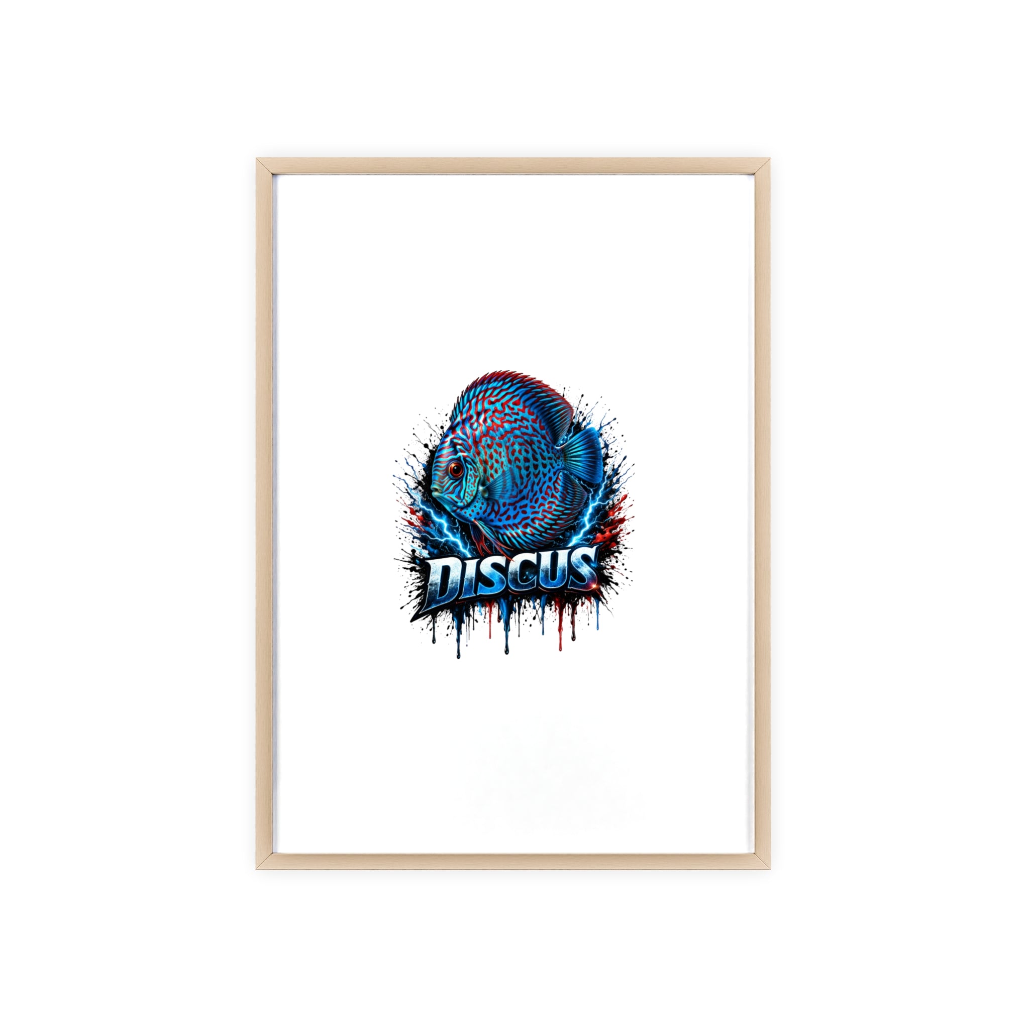 Discus Fish Poster with Wooden Frame — Colorful Aquarium Art Print