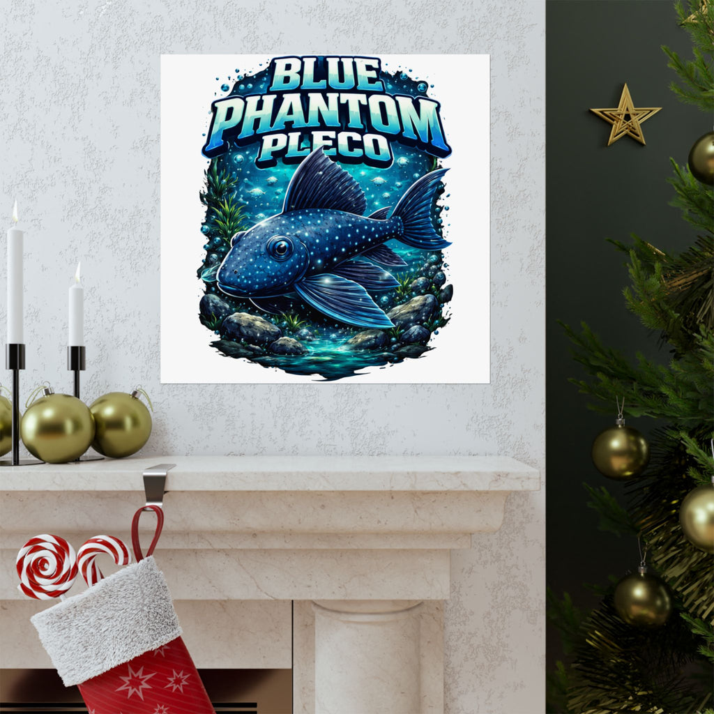 Blue Phantom Pleco Poster — Matte Vertical Aquarium Fish Art Print