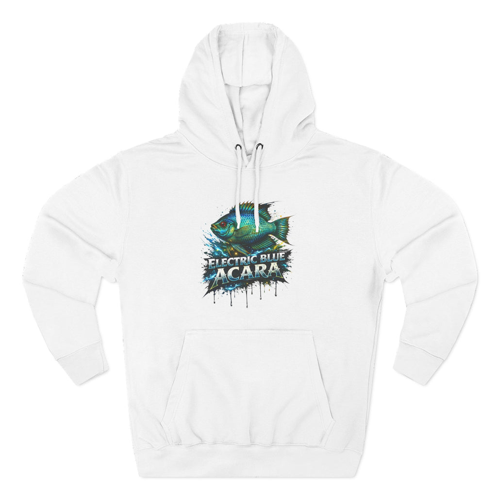 Electric Blue Acara Hoodie — Colorful Aquarium Fish Graphic Fleece Pullover
