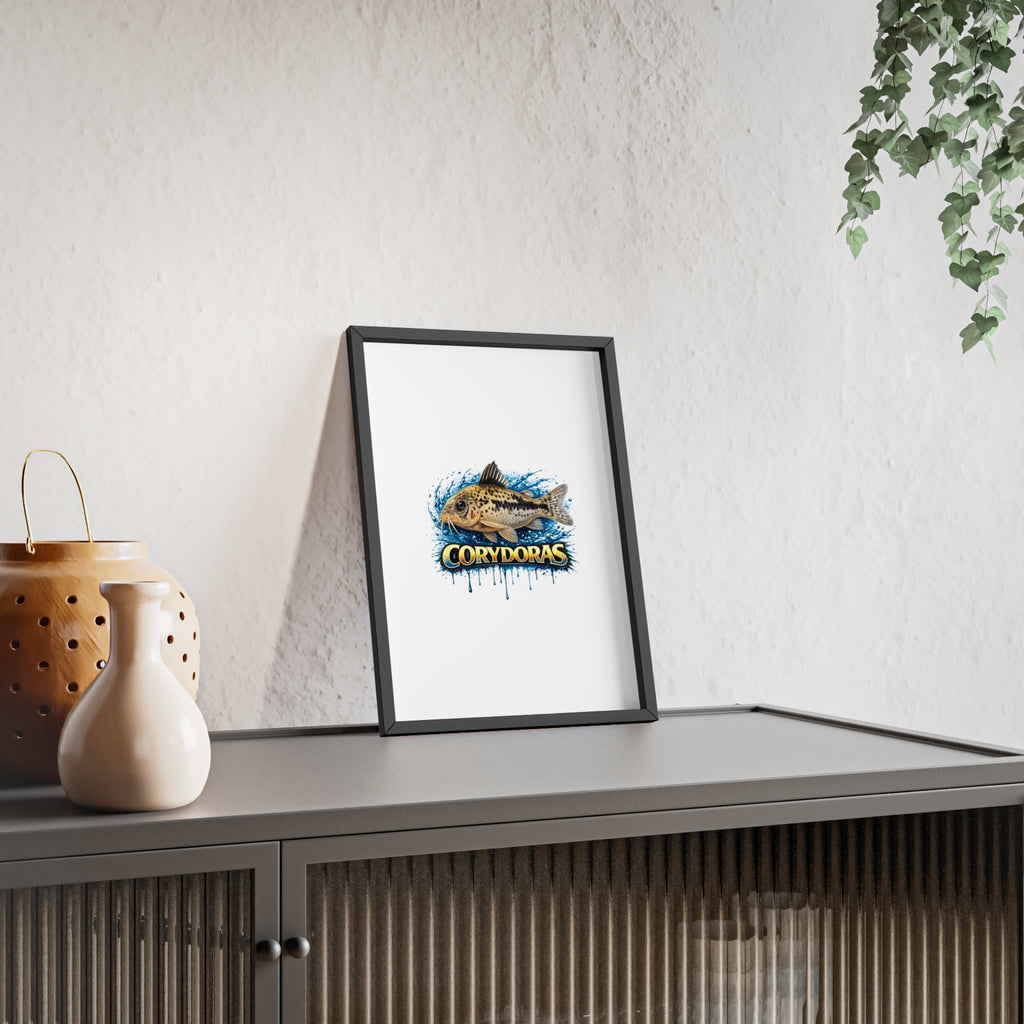 Peppered Corydoras Fish Poster with Wooden Frame — Aquarium Wall Art