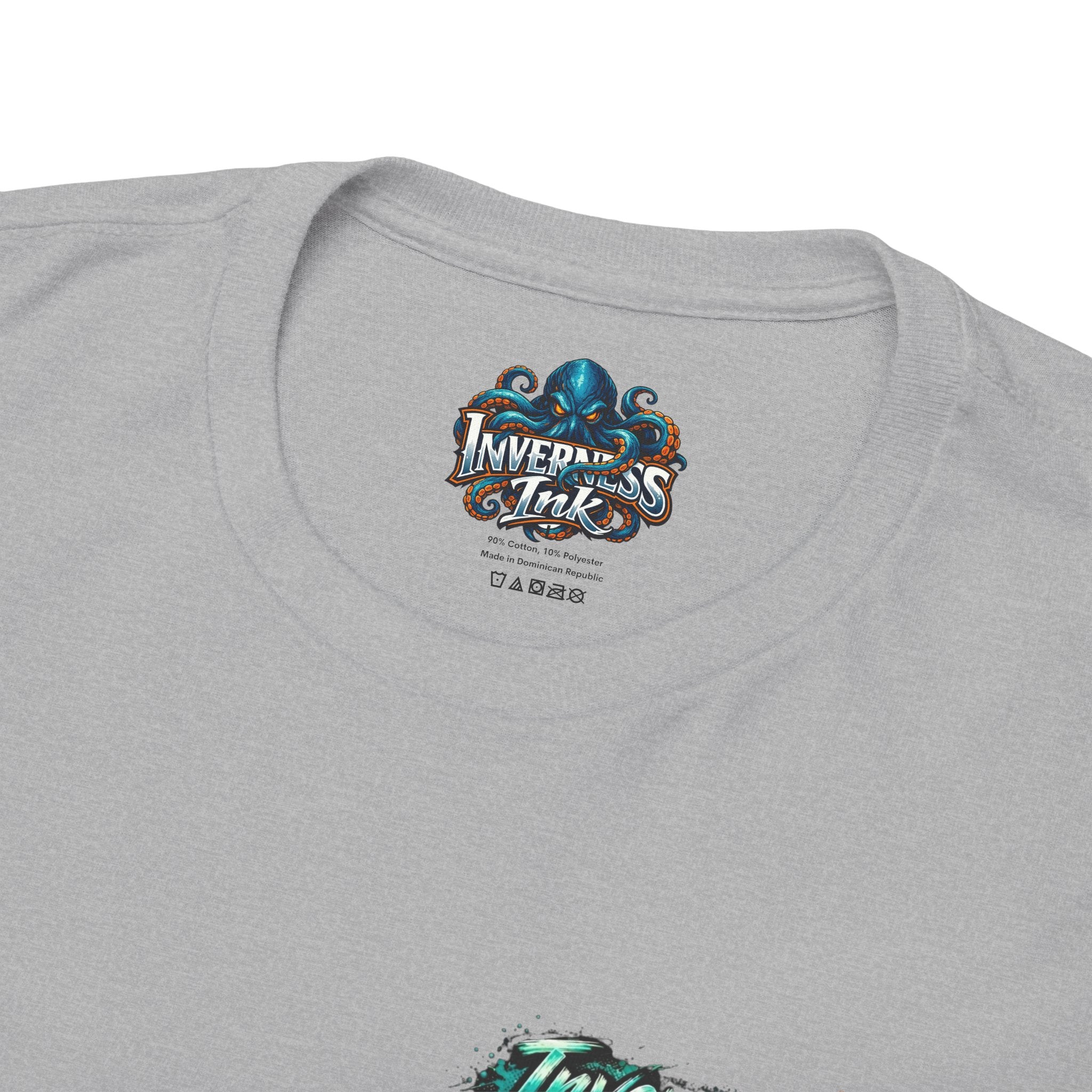 Inverness Ink Graphic Tee — Bold Blue & Orange Splash Backprint