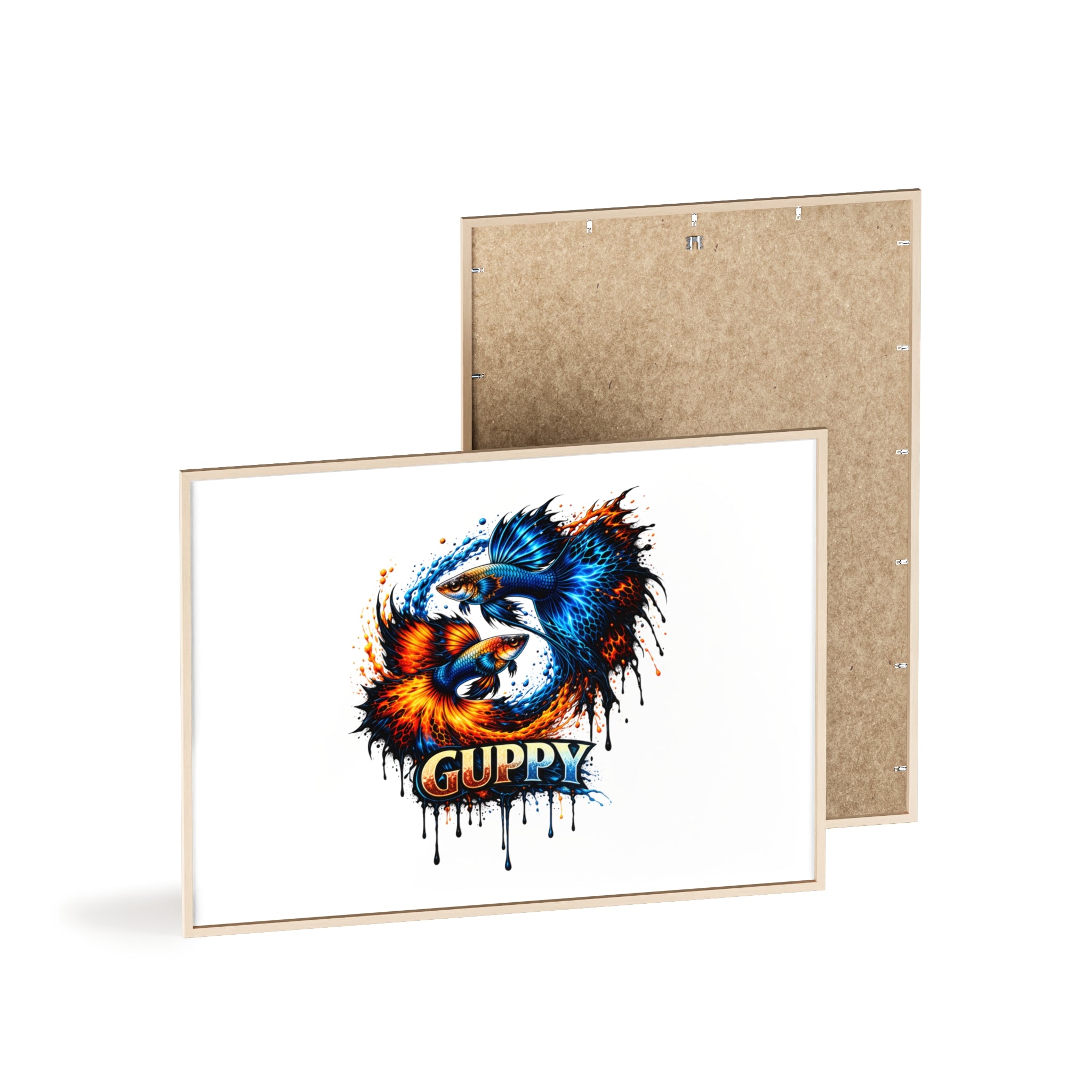 Guppy Fish Art Poster with Wooden Frame — Colorful Koi-Style Aquarium Print