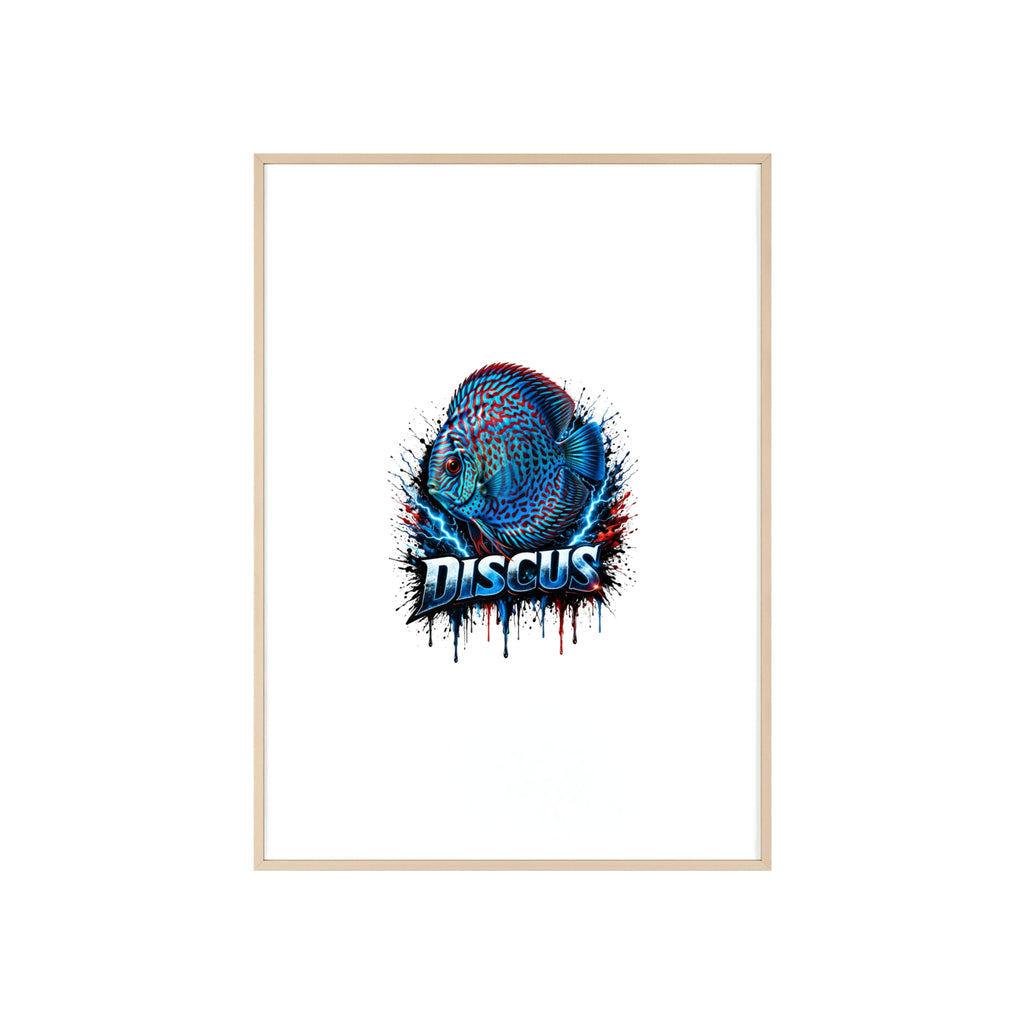 Discus Fish Poster with Wooden Frame — Colorful Aquarium Art Print
