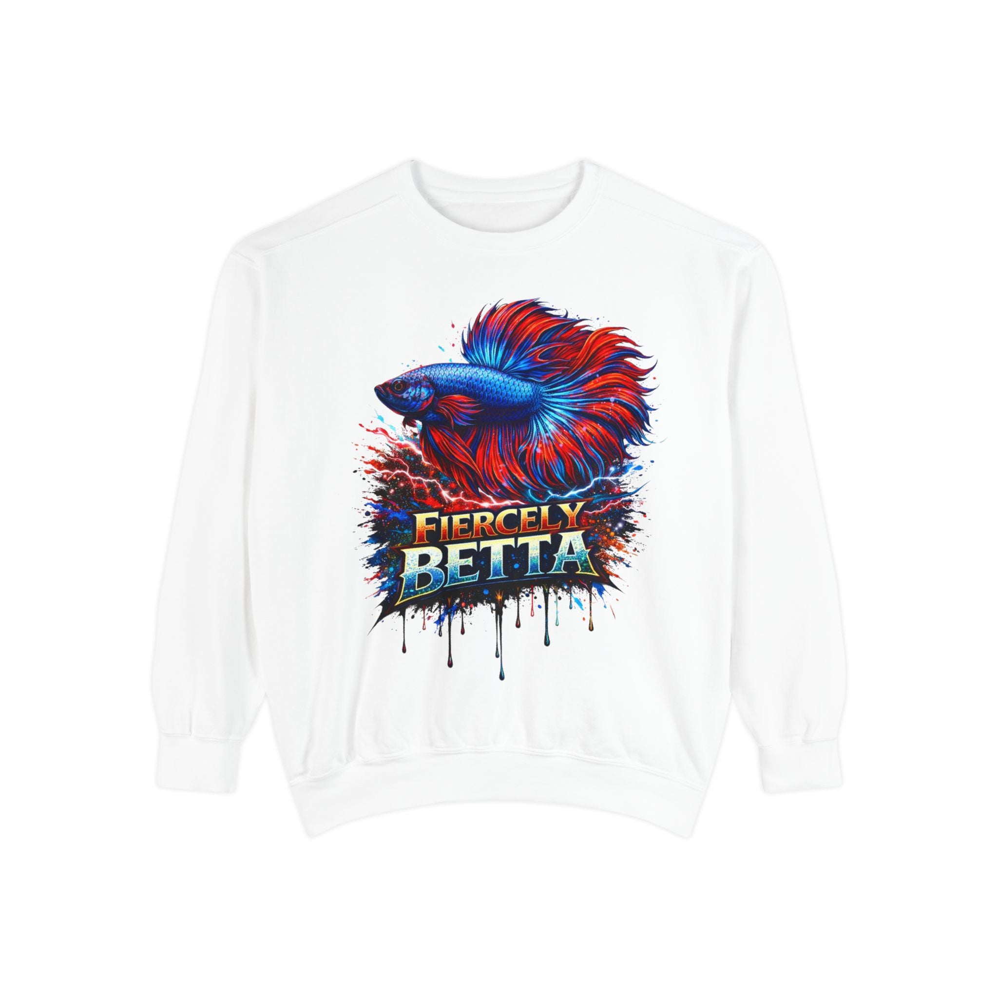 Betta Fish Sweatshirt — "Fiercely Betta" Colorful Aquarium Crewneck