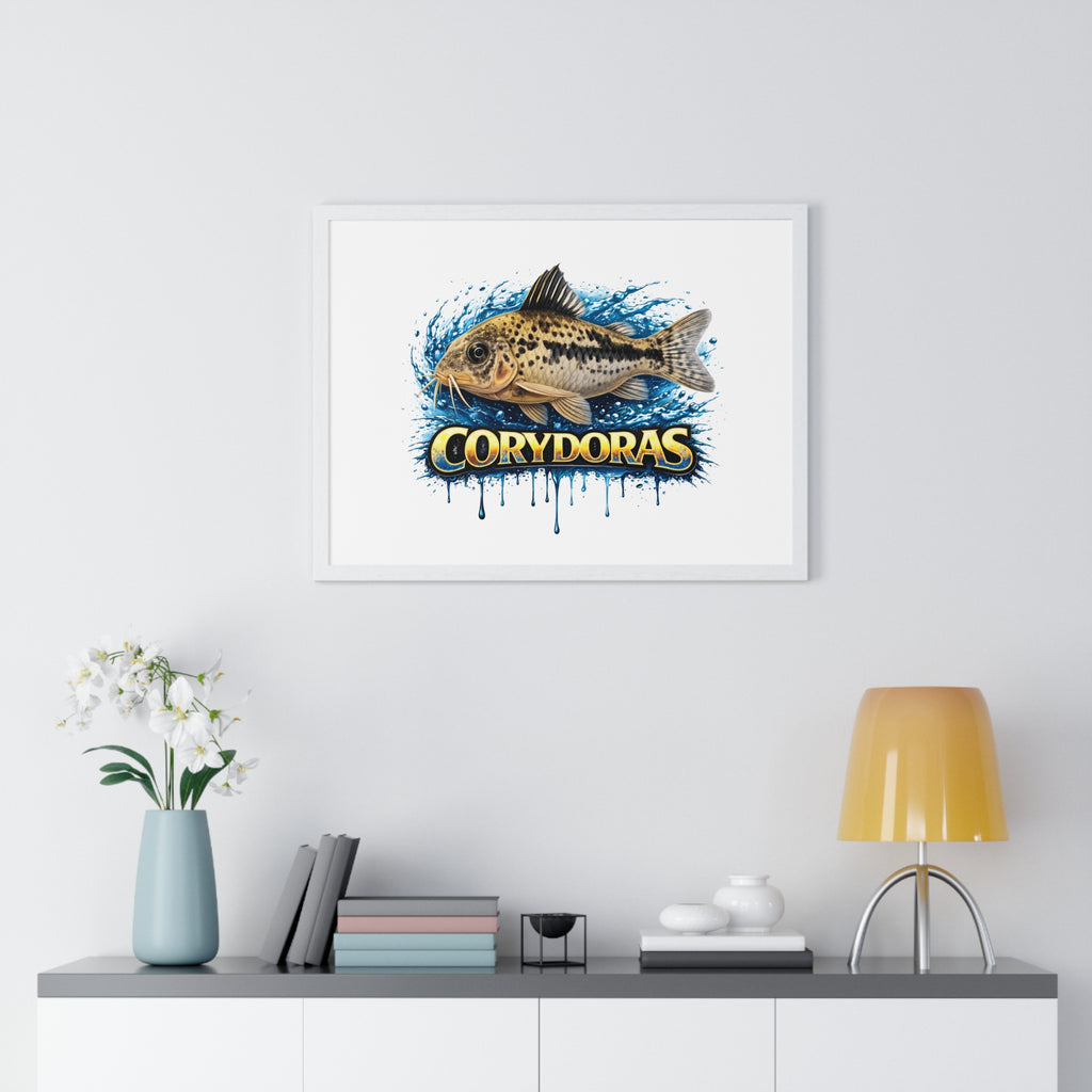 Peppered Corydoras Fish Framed Poster — Aquarium Wall Art
