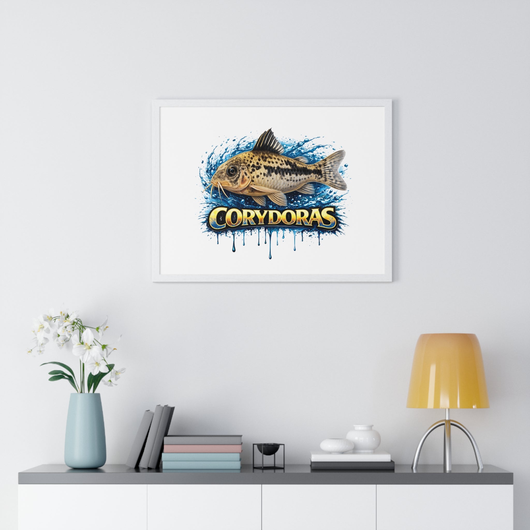 Peppered Corydoras Fish Framed Poster — Aquarium Wall Art