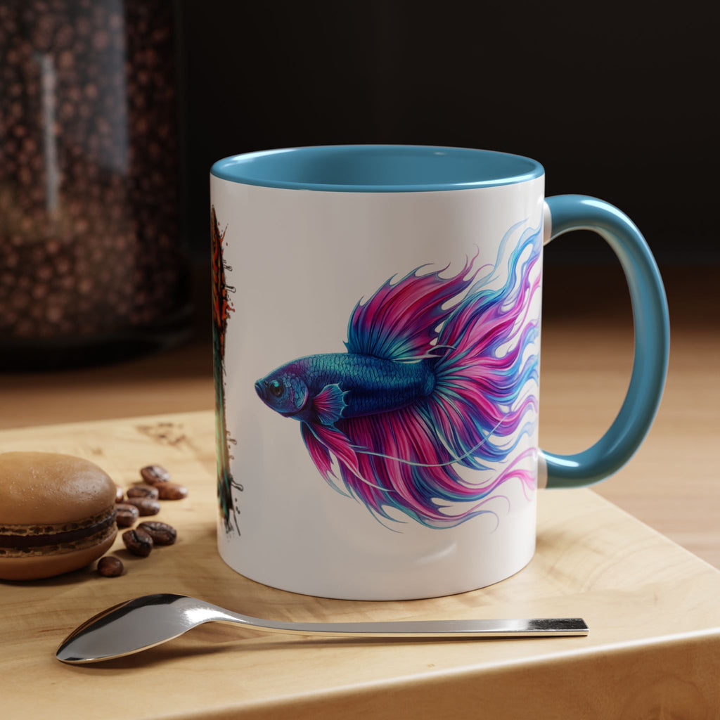 Betta Fish Accent Coffee Mug — Vibrant Neon Betta Design (11/15 oz)