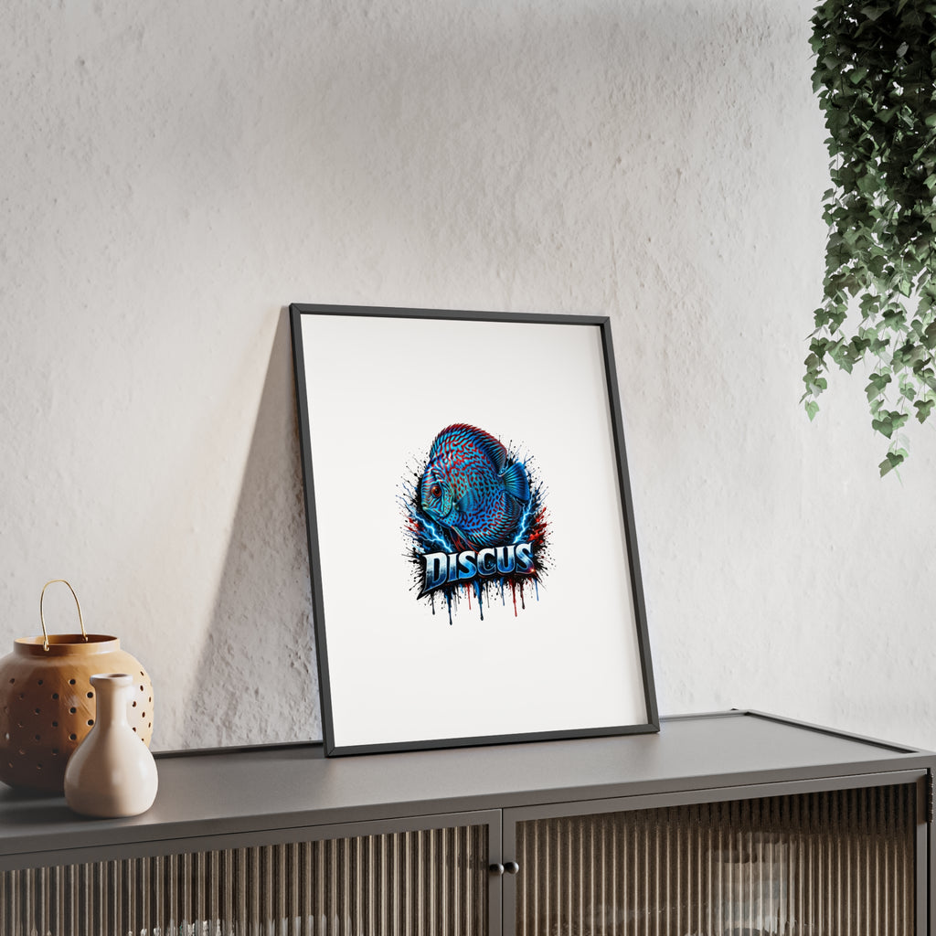 Discus Fish Poster with Wooden Frame — Colorful Aquarium Art Print