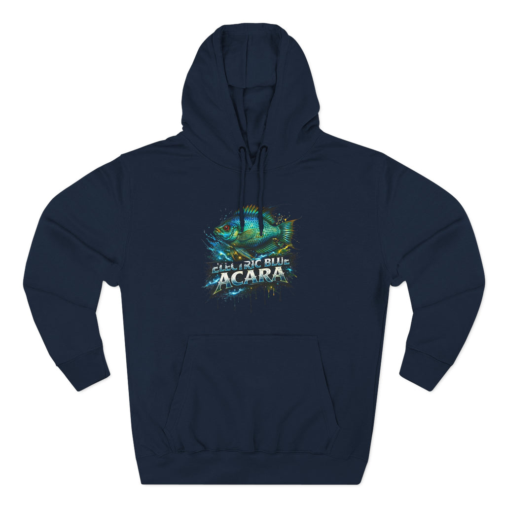 Electric Blue Acara Hoodie — Colorful Aquarium Fish Graphic Fleece Pullover