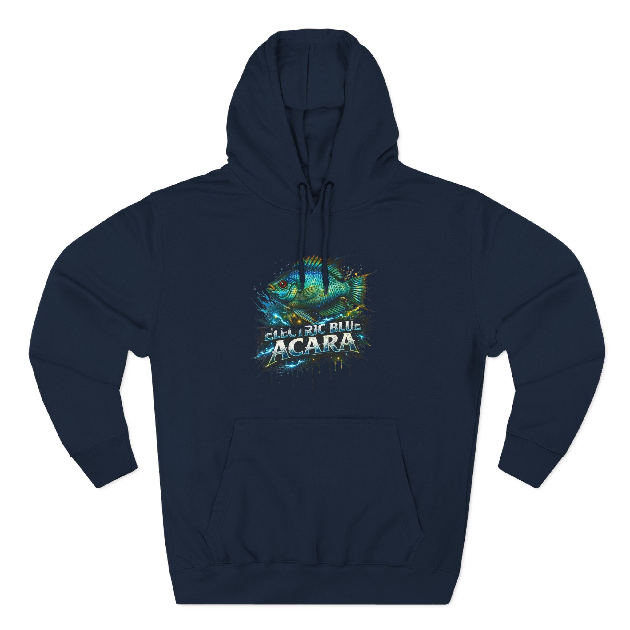 Electric Blue Acara Hoodie — Colorful Aquarium Fish Graphic Fleece Pullover