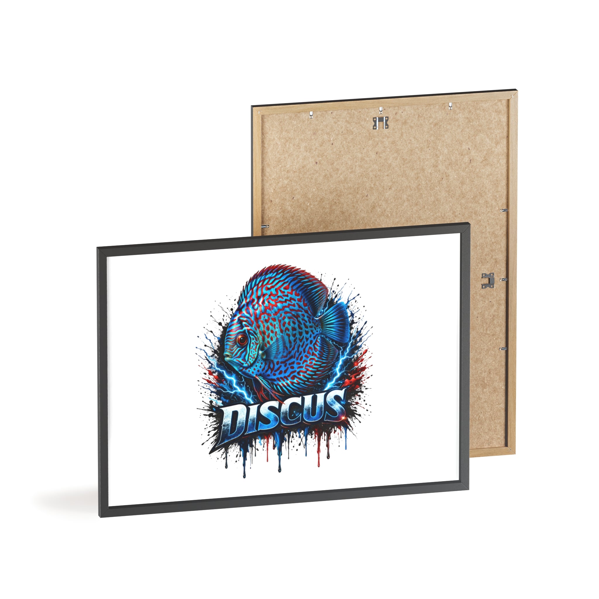 Discus Fish Poster with Wooden Frame — Colorful Aquarium Art Print