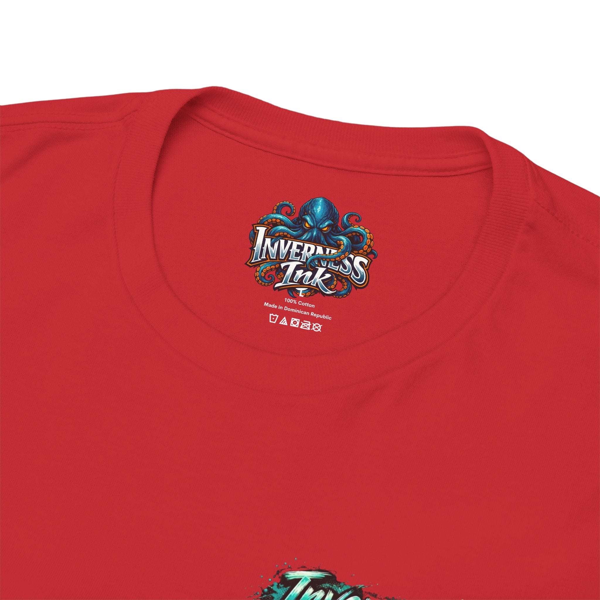 Inverness Ink Graphic Tee — Bold Blue & Orange Splash Backprint