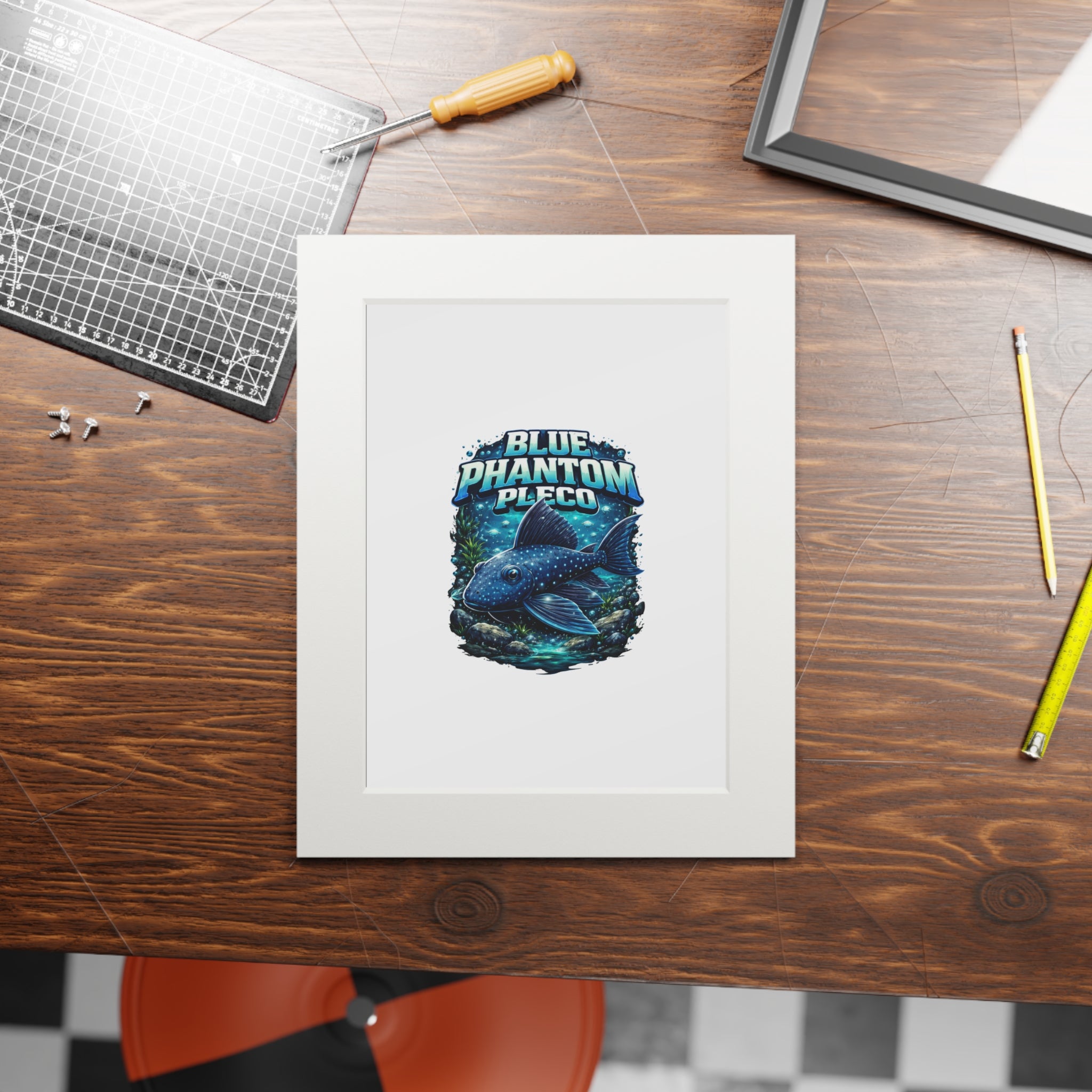 Blue Phantom Pleco Fine Art Print (Passepartout Frame)