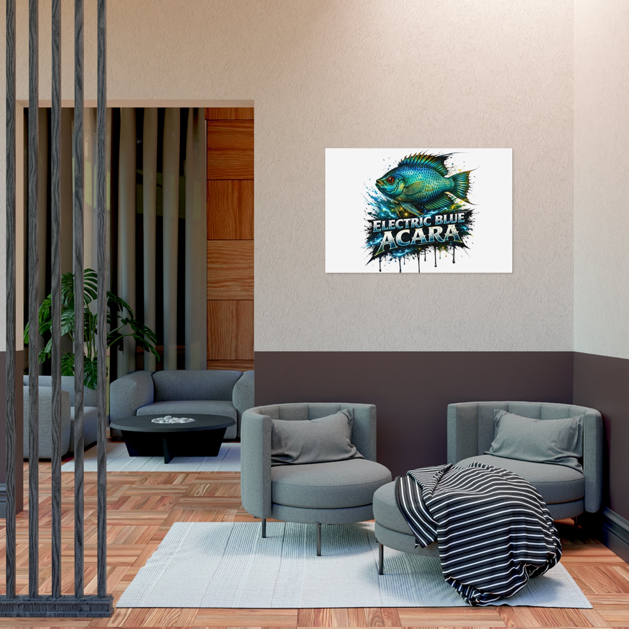 Electric Blue Acara Fish Poster — Vibrant Aquarium Wall Art