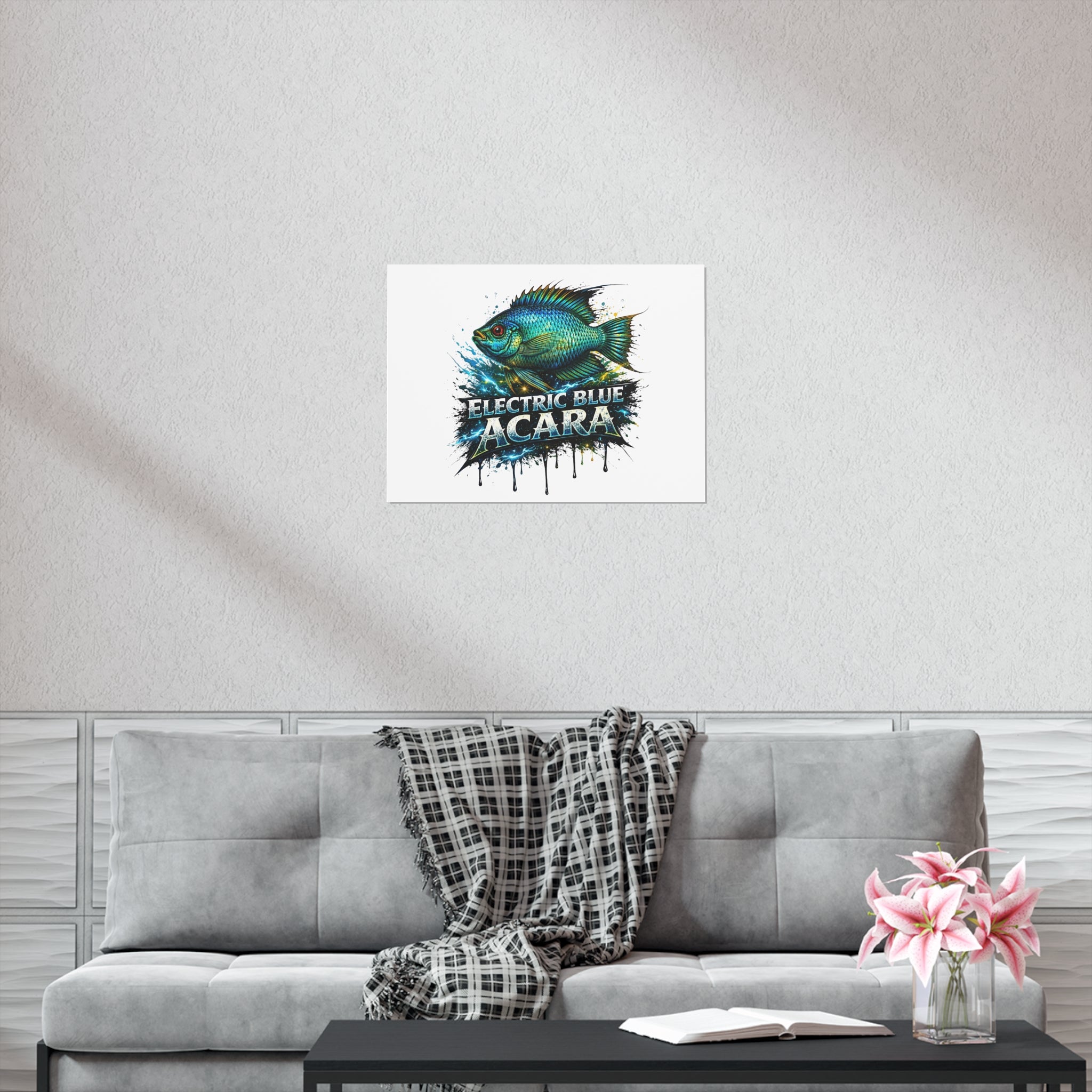Electric Blue Acara Fish Poster — Vibrant Aquarium Wall Art