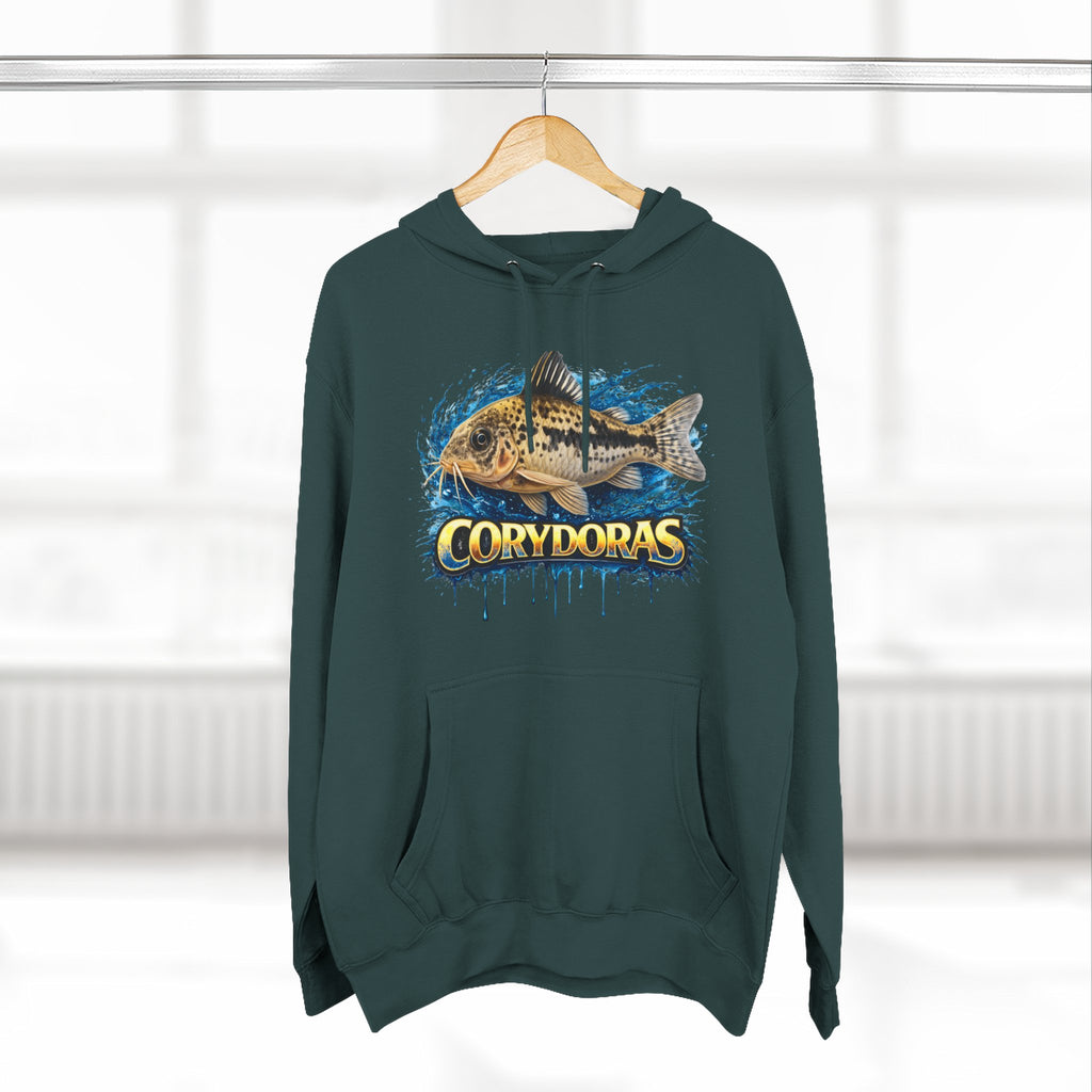 Peppered Corydoras Midweight Fleece Hoodie — Aquatic Catfish Illustration Pullover