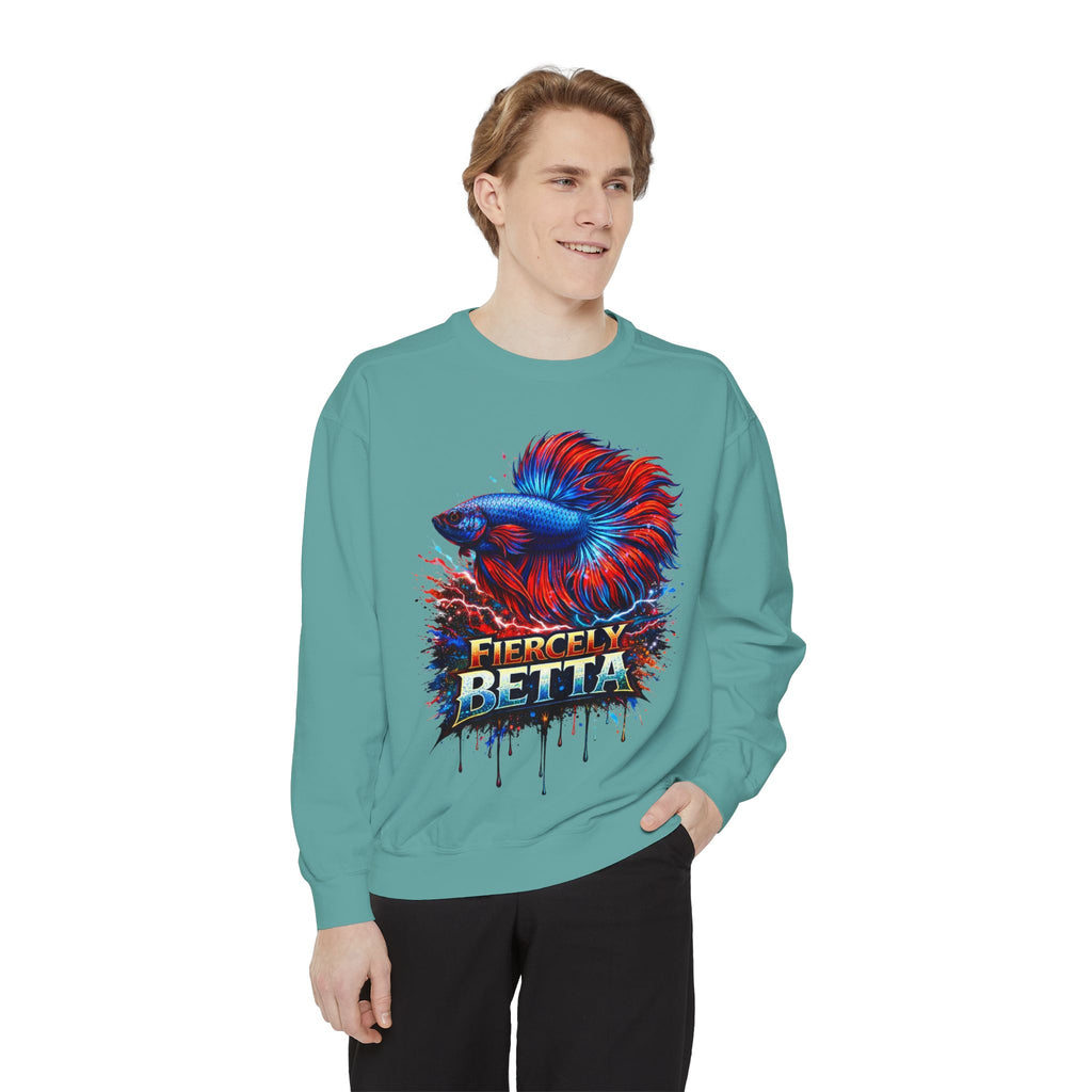 Betta Fish Sweatshirt — "Fiercely Betta" Colorful Aquarium Crewneck