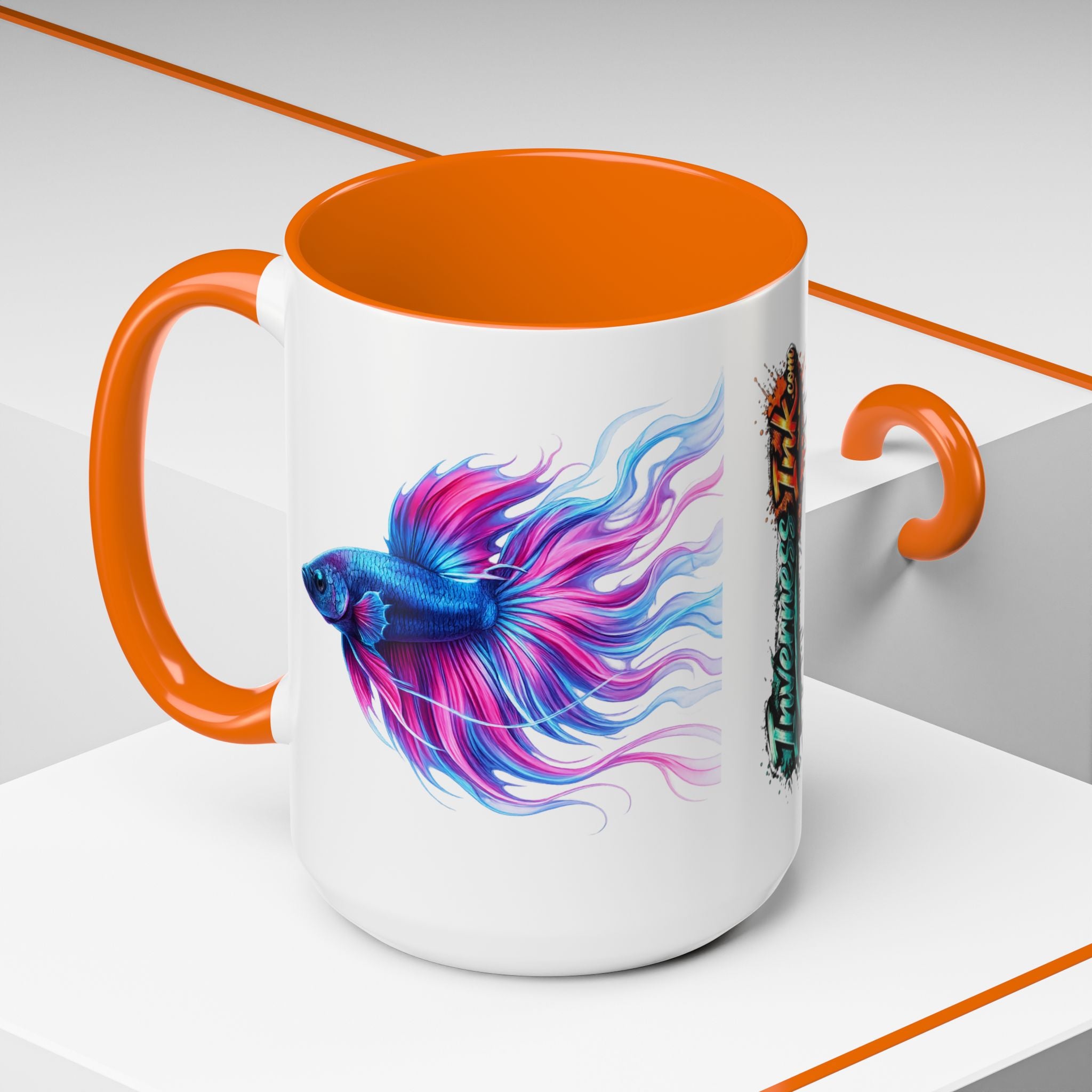 Betta Fish Accent Coffee Mug — Vibrant Neon Betta Design (11/15 oz)
