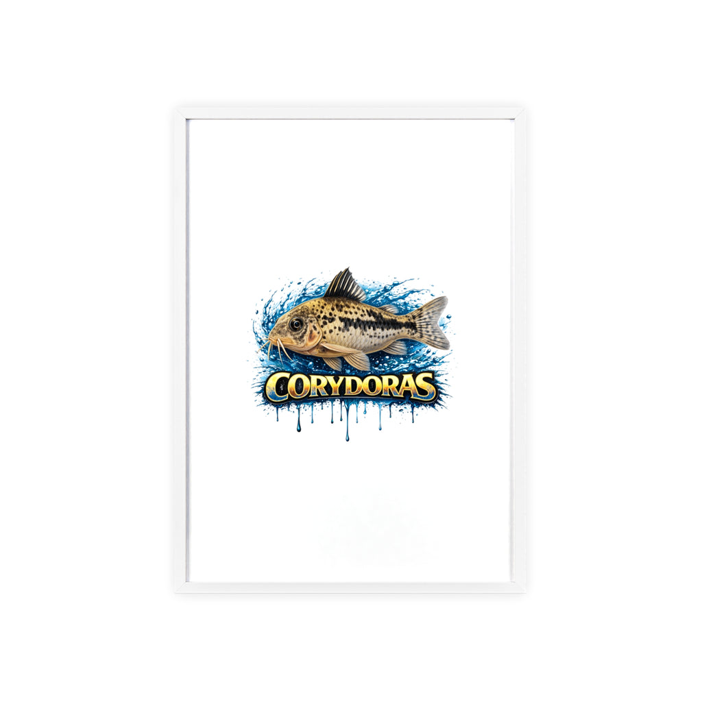 Peppered Corydoras Fish Poster with Wooden Frame — Aquarium Wall Art
