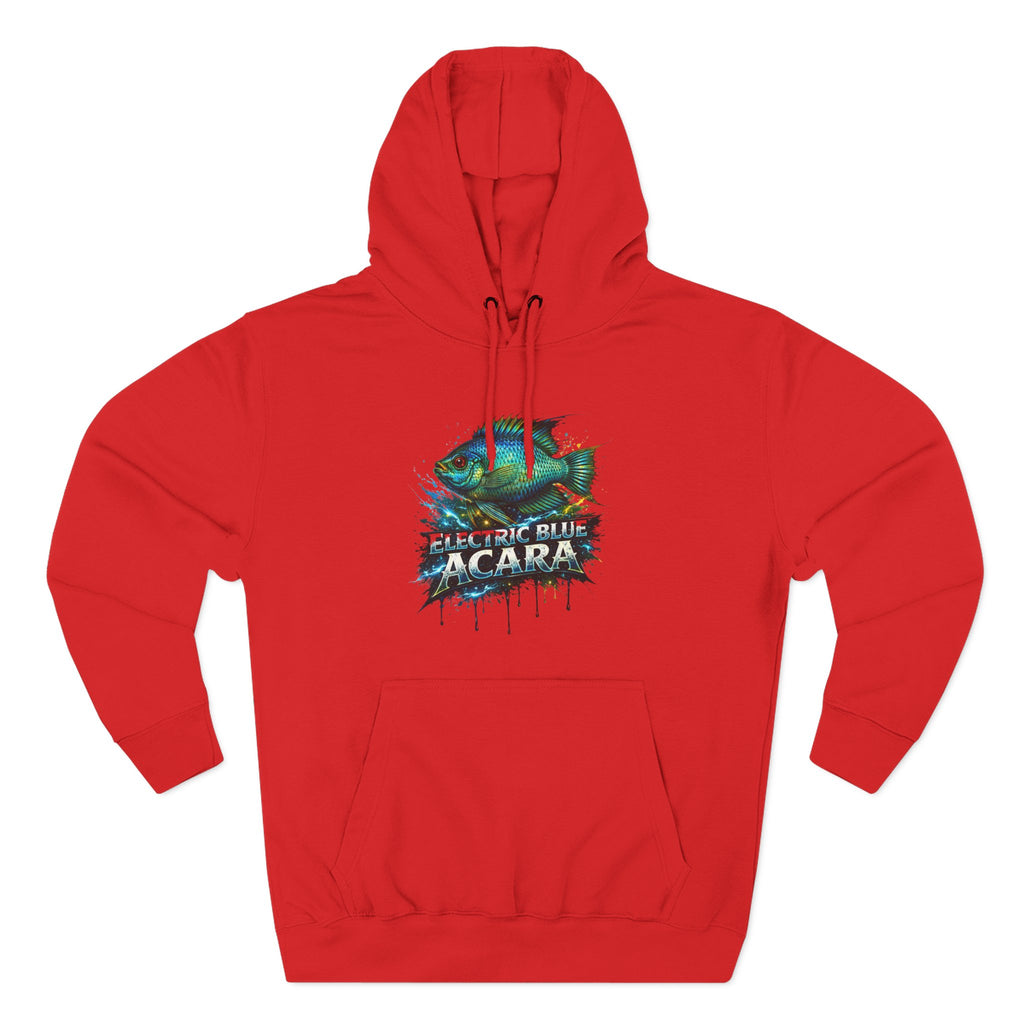 Electric Blue Acara Hoodie — Colorful Aquarium Fish Graphic Fleece Pullover