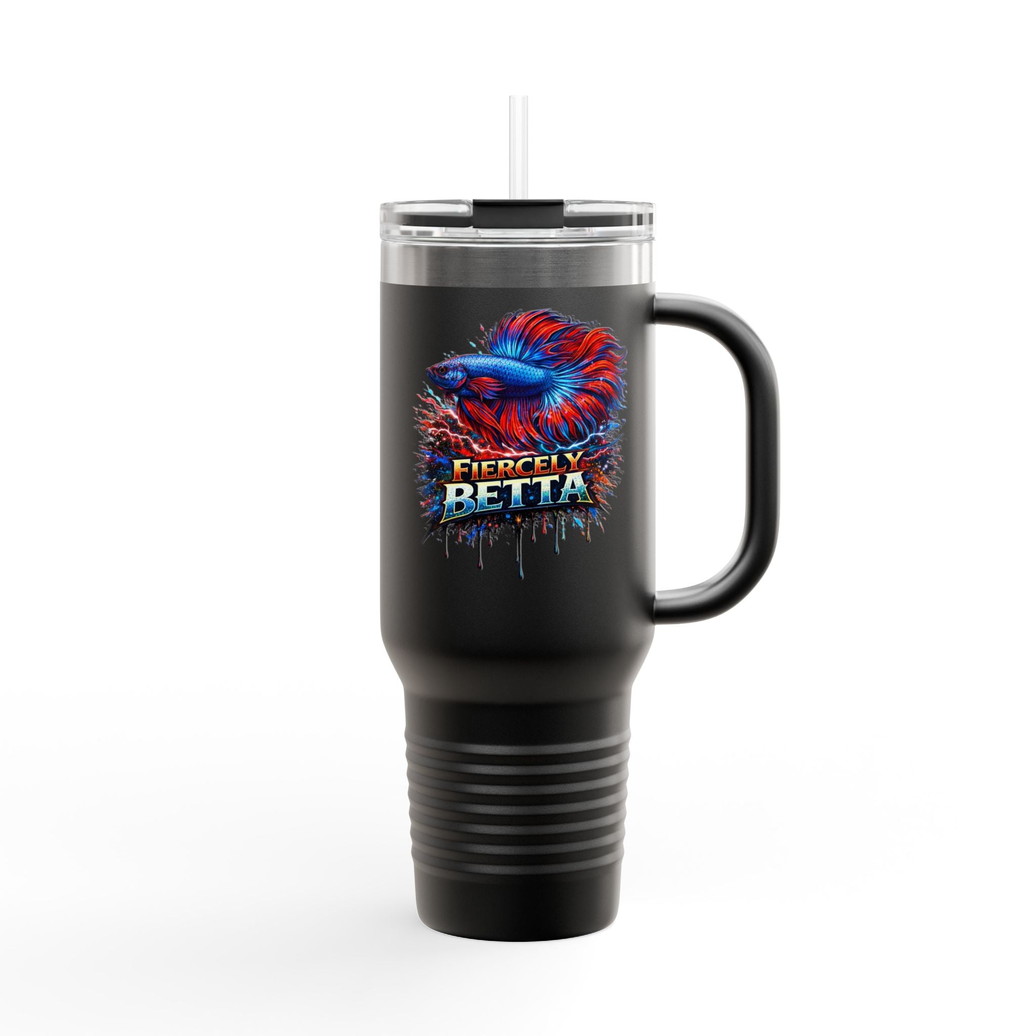 40oz Insulated Travel Mug — 'Fiercely Betta' Colorful Betta Fish Design