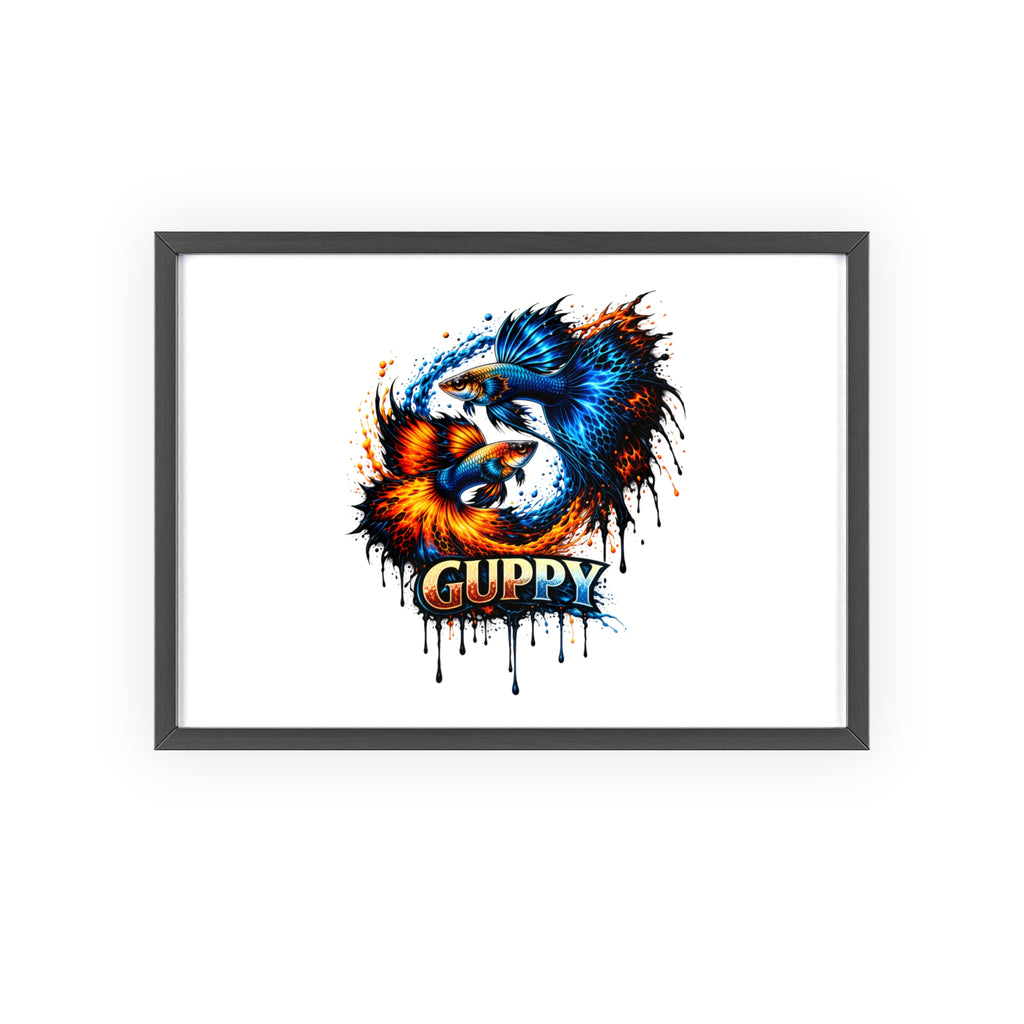 Guppy Fish Art Poster with Wooden Frame — Colorful Koi-Style Aquarium Print