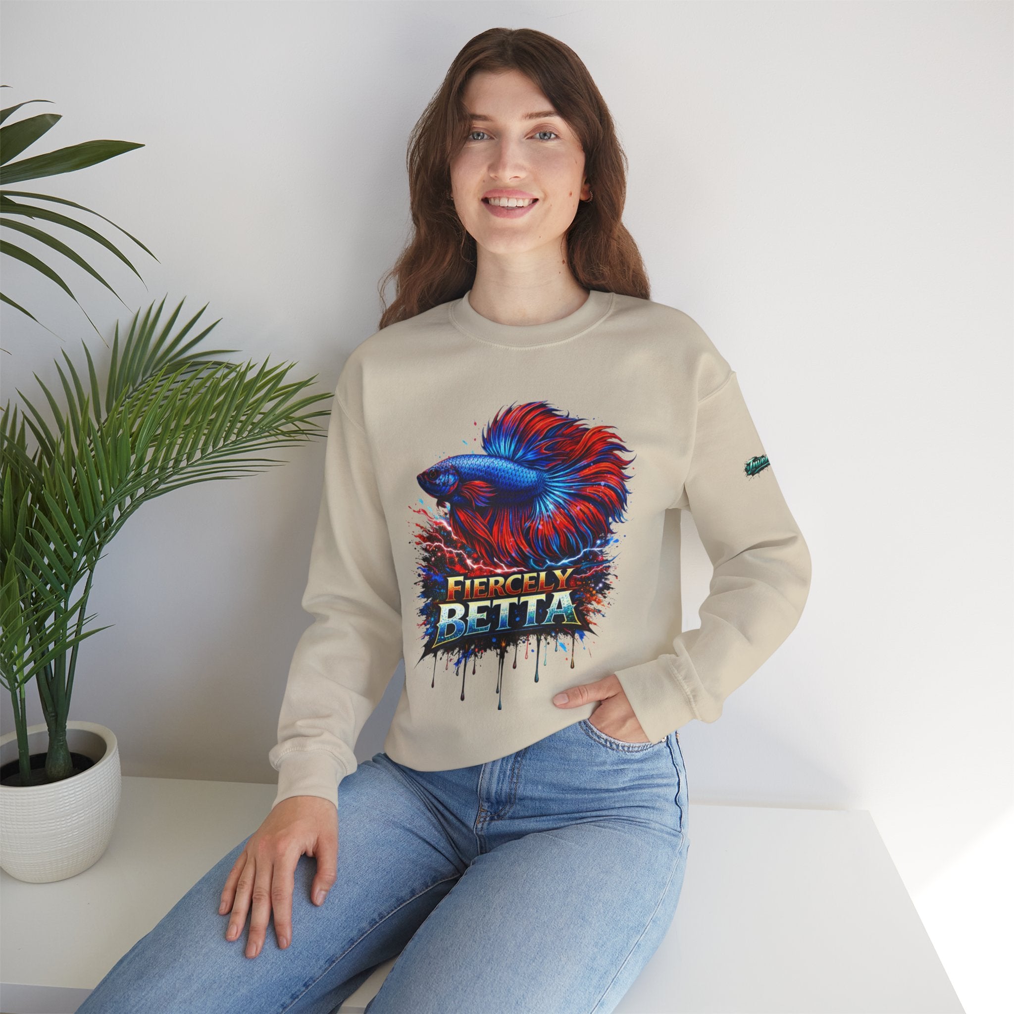 Betta Fish Crewneck Sweatshirt — "Fiercely Betta" Colorful Aquarium Graphic