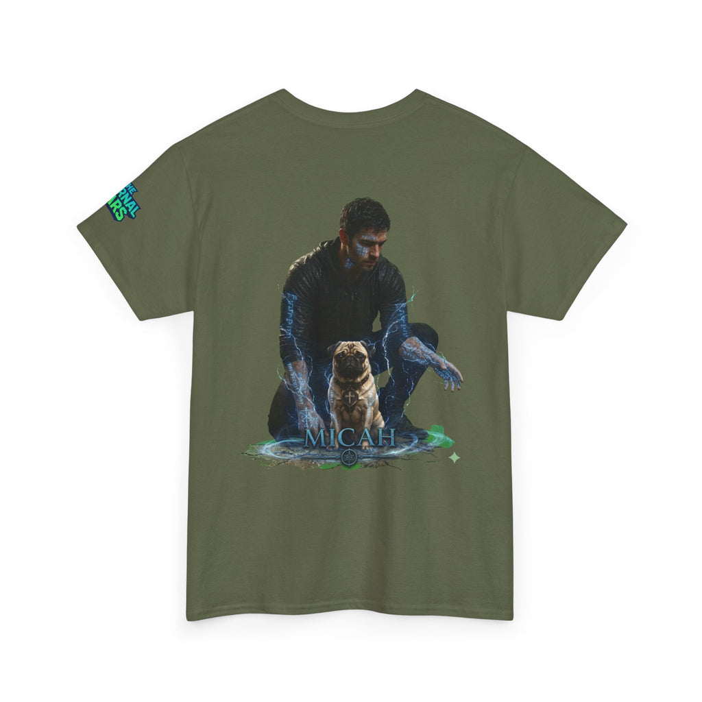 T-Shirt — Nature Warrior Graphic Tee with Man and Dog Illustration