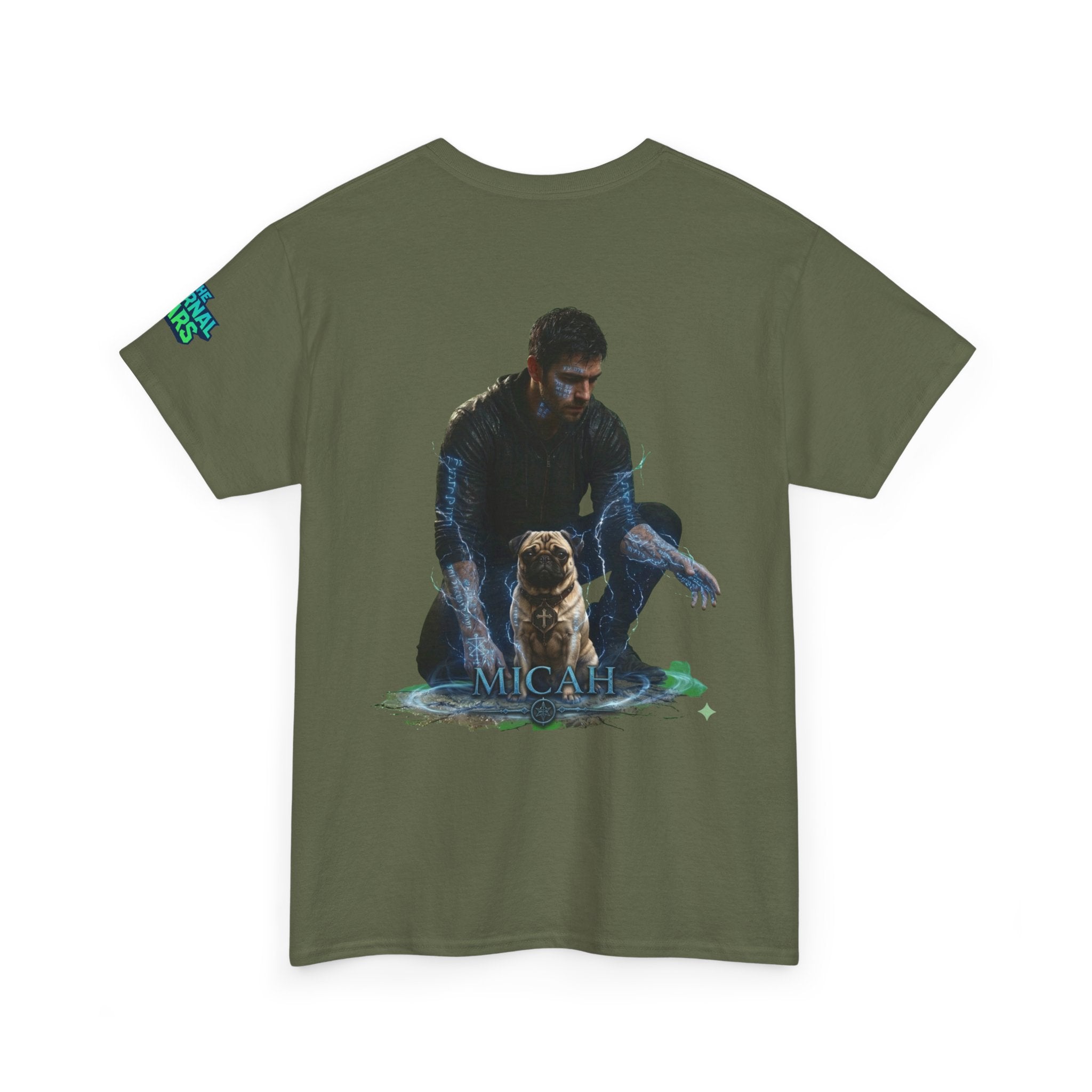 T-Shirt — Nature Warrior Graphic Tee with Man and Dog Illustration