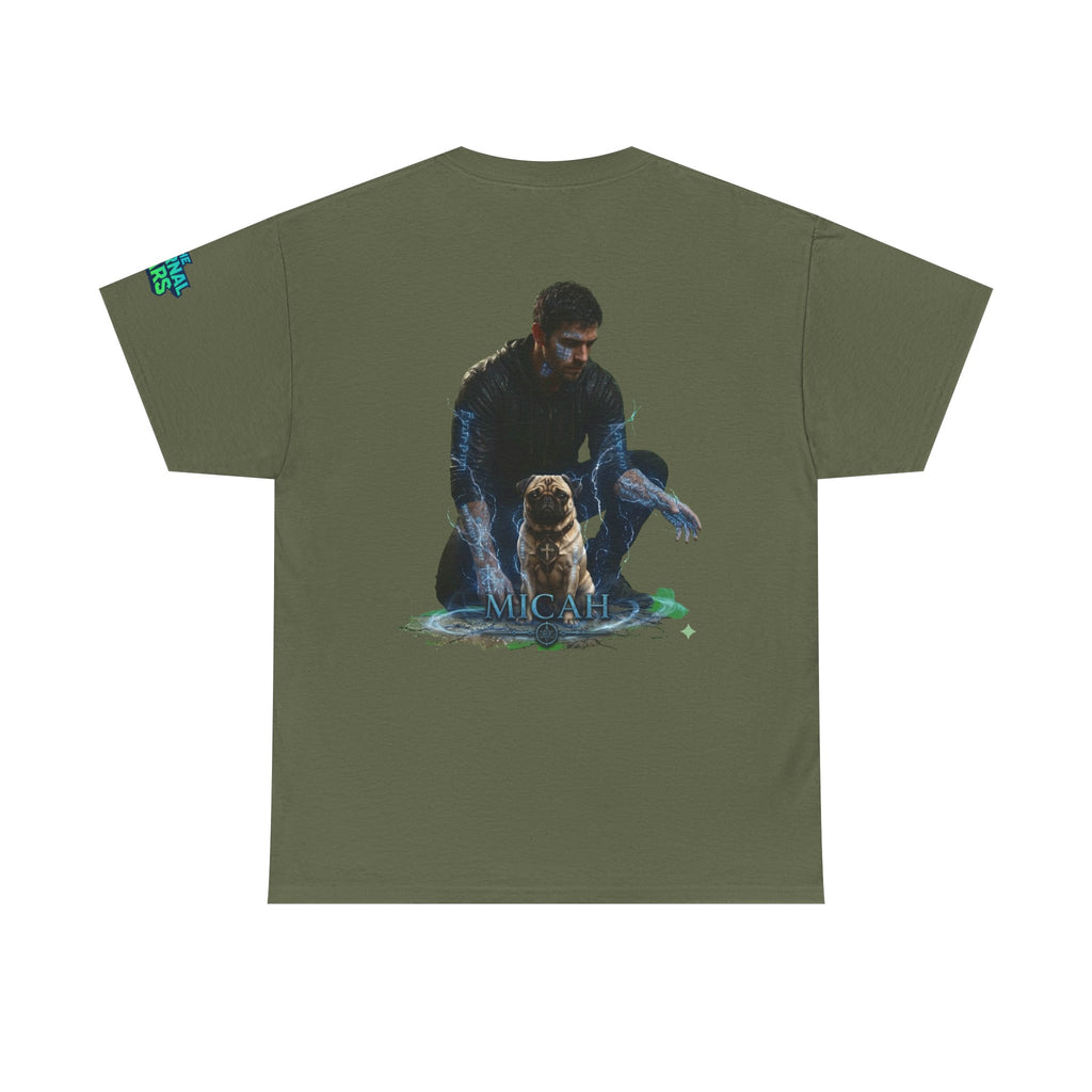 T-Shirt — Nature Warrior Graphic Tee with Man and Dog Illustration