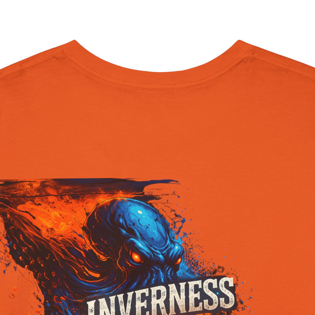 Inverness Ink Graphic Tee — Bold Blue & Orange Splash Backprint