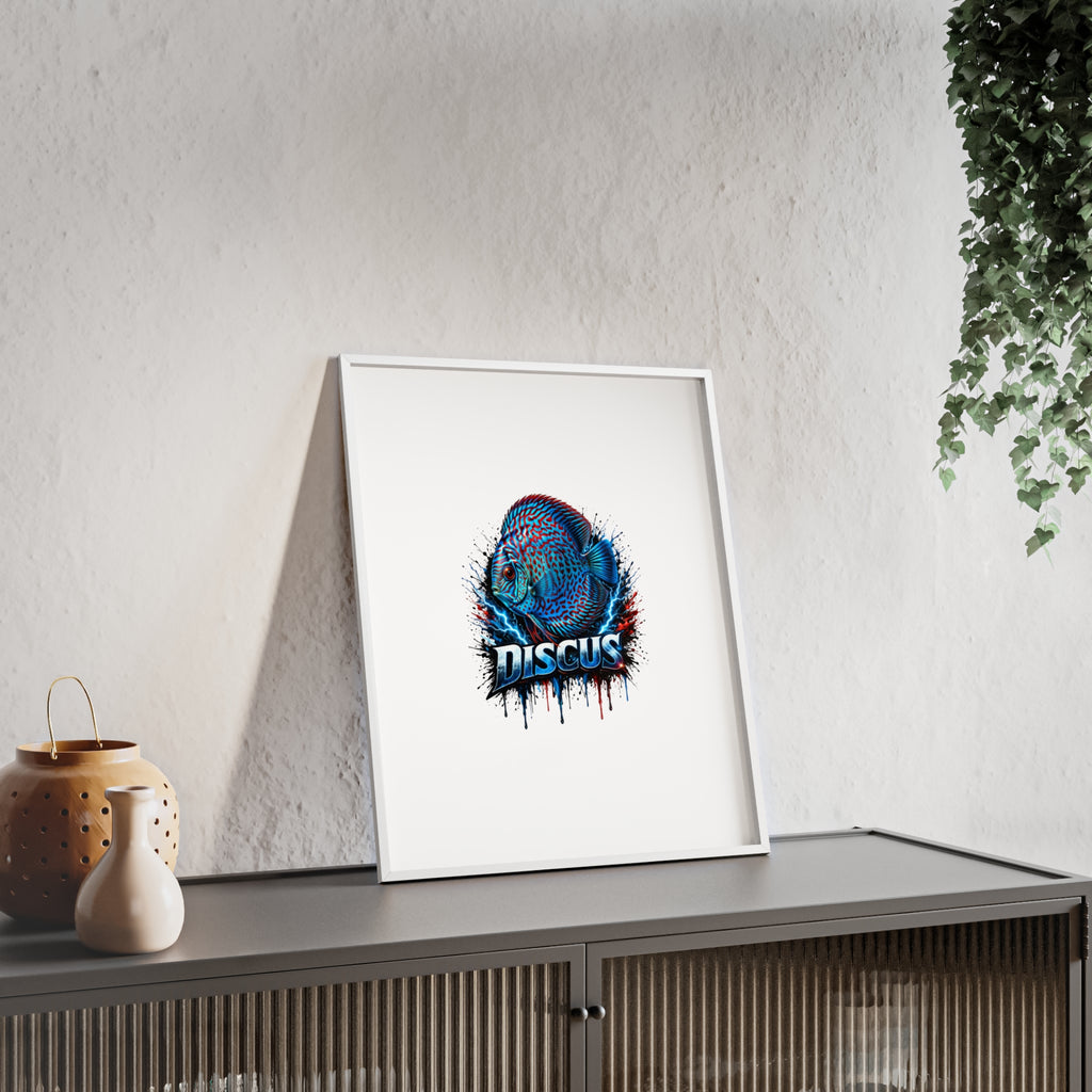 Discus Fish Poster with Wooden Frame — Colorful Aquarium Art Print